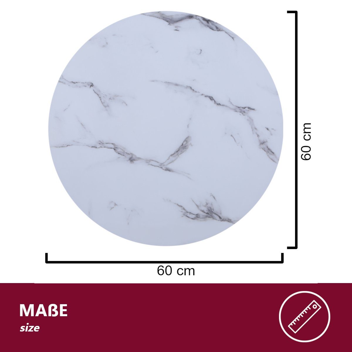 Facettenschliff Glasplatte HOOZ - rund Marmoroptik weiß, cm Tischplatte mit Ø60cmx0,6