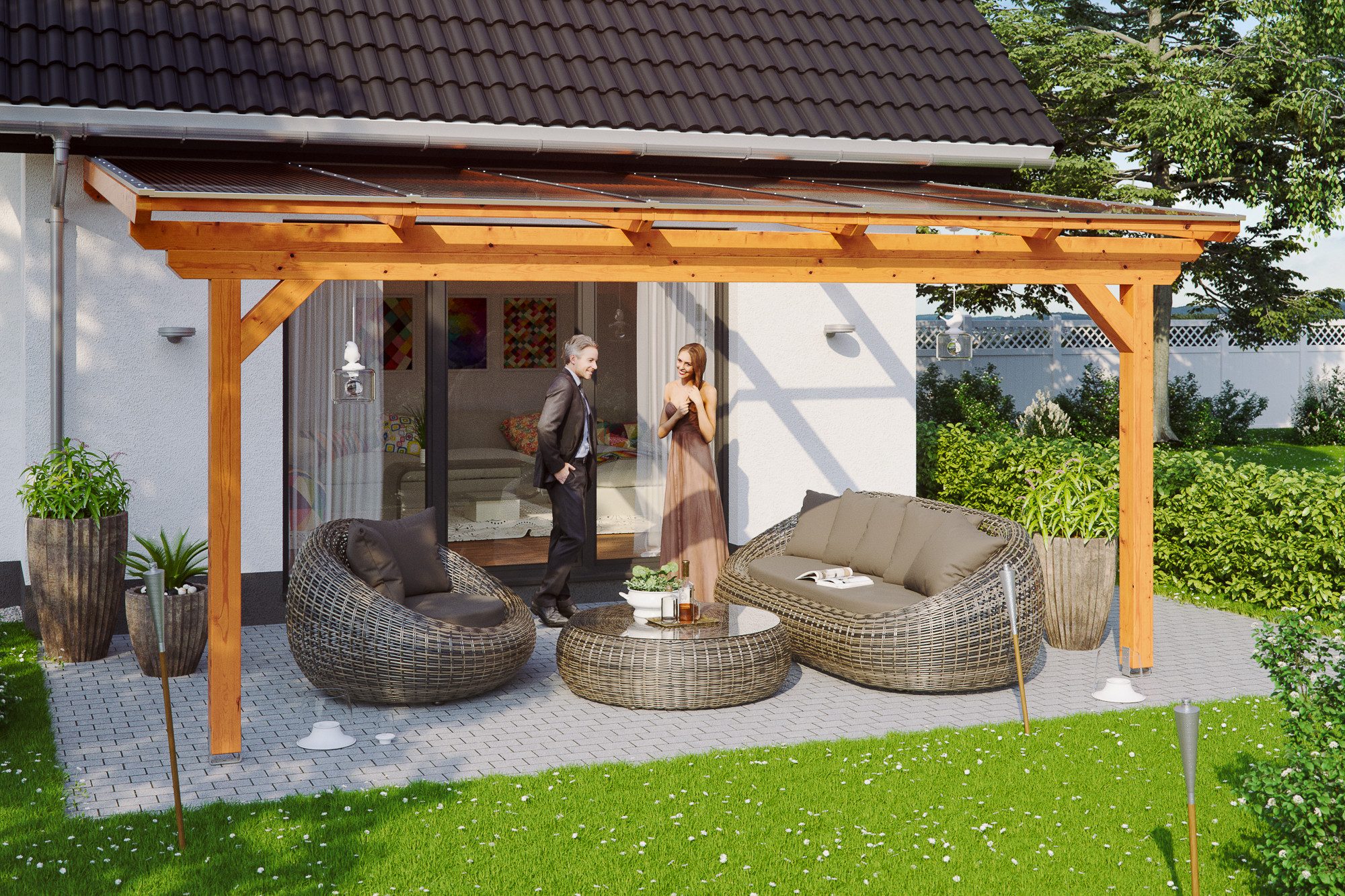 Skanholz Terrassendach Ancona, BxT: 541x300 cm, Bedachung Doppelstegplatten, Leimholz