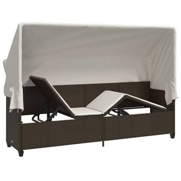 vidaXL Wellnessliege Sonnenliege mit Dach und Kissen Braun Polyrattan Sonnenbett Himmel Son