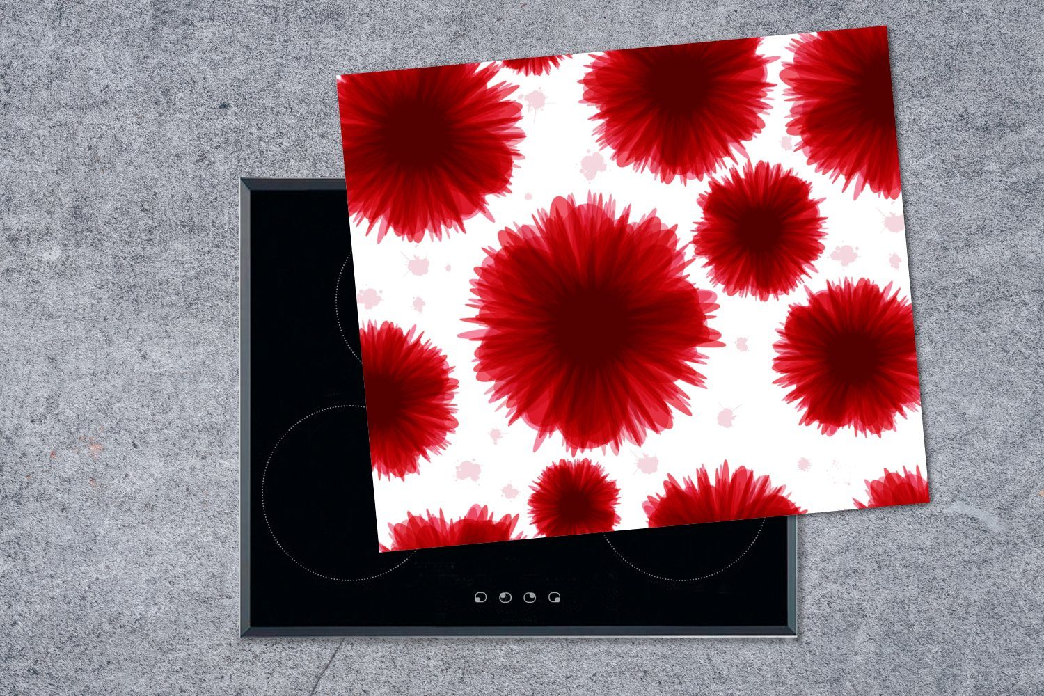 Vinyl, MuchoWow Blumen, cm, - Arbeitsfläche 60x52 nutzbar, Mobile Rot Herdblende-/Abdeckplatte Aquarellfarbe tlg), (1 - Ceranfeldabdeckung