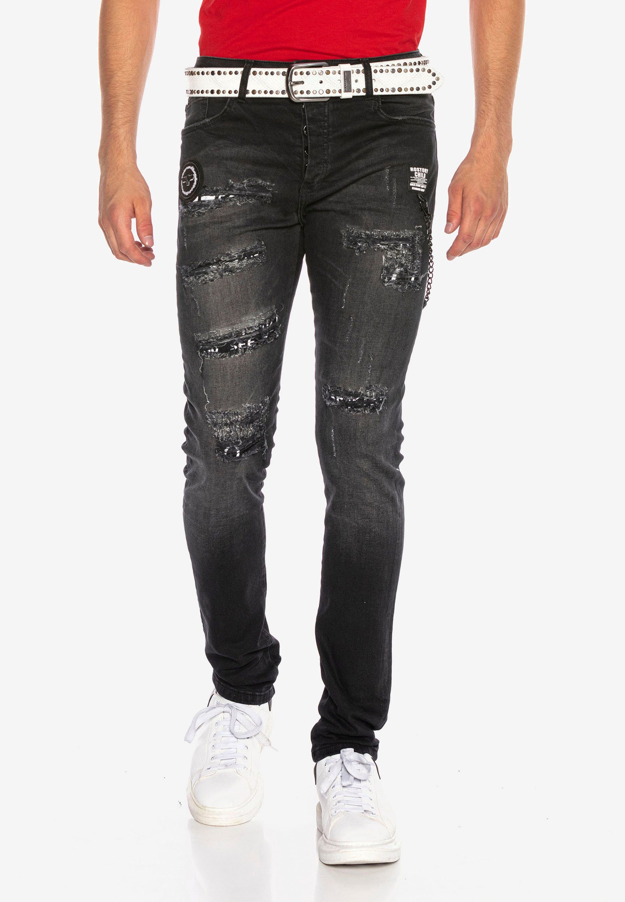 Cipo & Baxx Bequeme Jeans im Used-Look mit Print-Elementen schwarz