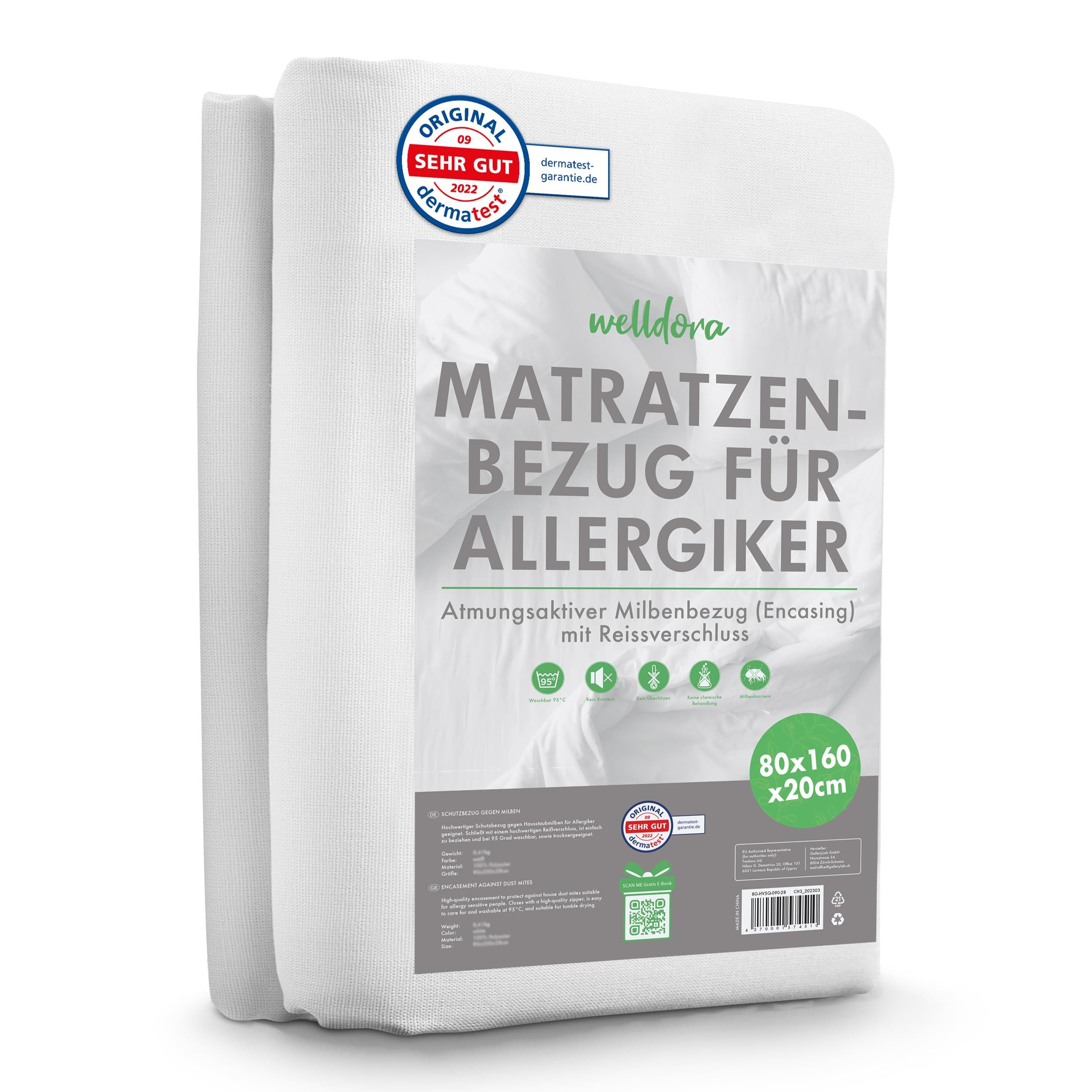Encasing Premium Milbenbezug Matratzen ǀ Всеrgiker Matratzenschoner Welldora, fachärztlich getestet, Всеrgiker Bettwäsche mit Reissverschluss 360°
