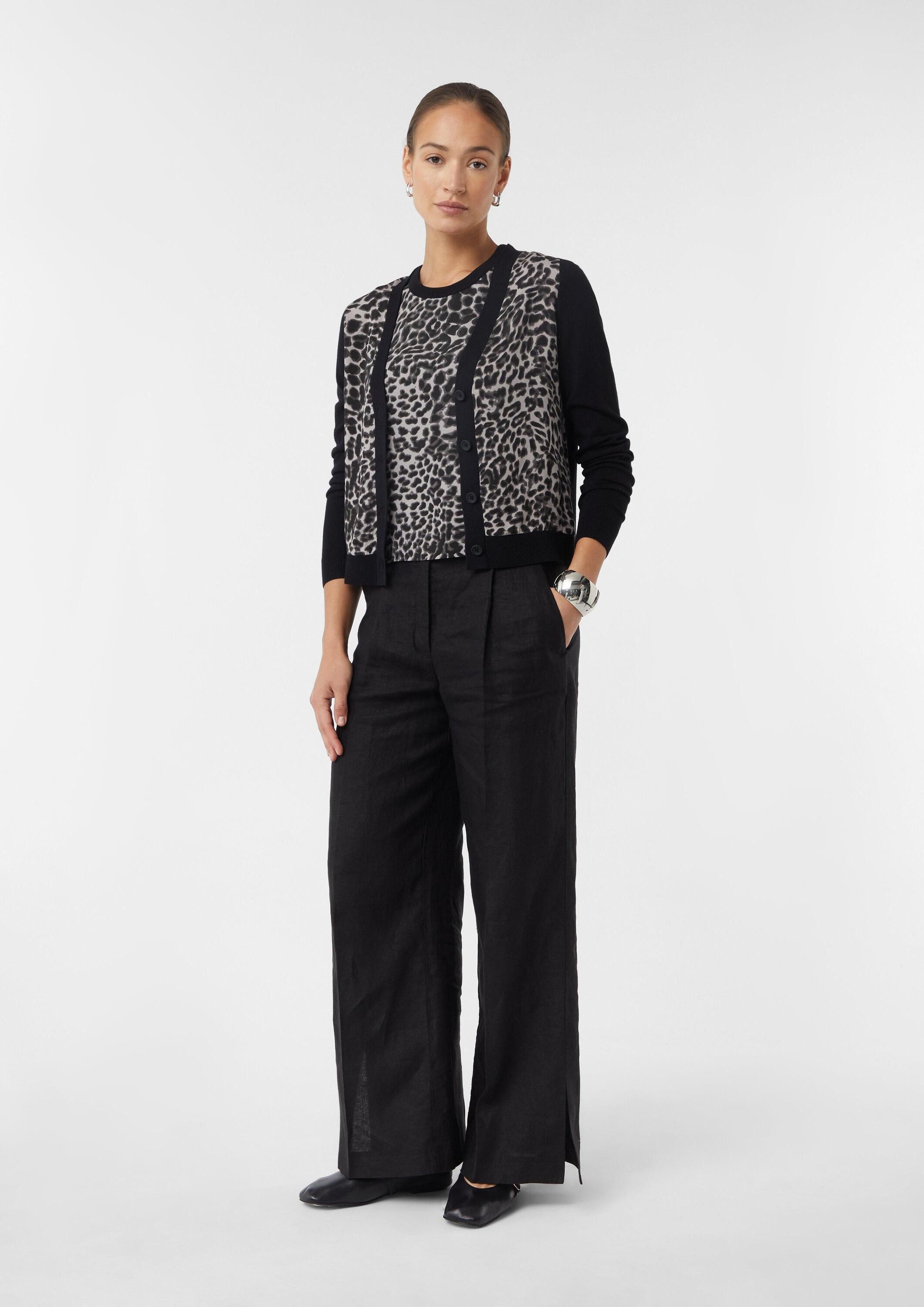 comma Rundhalspullover Strickpullunder Strick-Top im Materialmix mit Leo-Print