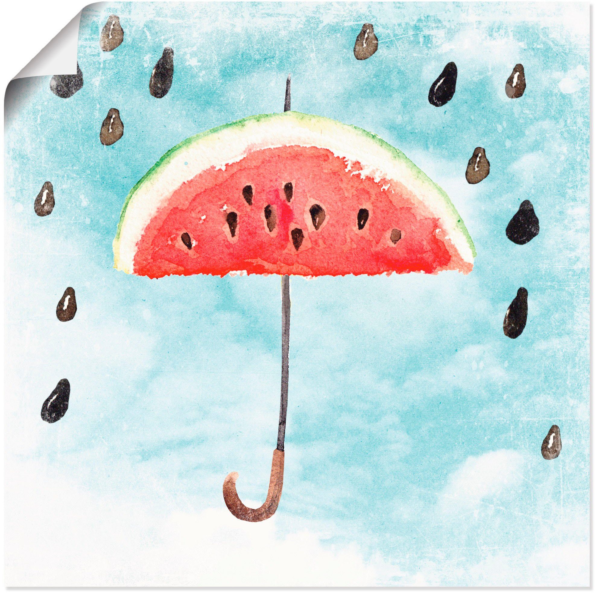 Artland Wandbild Sommer Melonen Regen, Lebensmittel (1 St), als Alubild, Leinwandbild, Wandaufkleber oder Poster in versch. Größen
