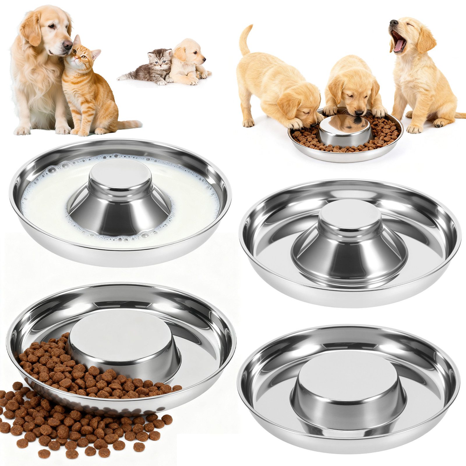 BlingBin Napf-Set 4 Stück Edelstahl-Welpennäpfe, Futternapf, Futternapf und Wassernapf, Edelstahl, Hundenäpfe für kleine, mittelgroße und große Hunde, Katzen