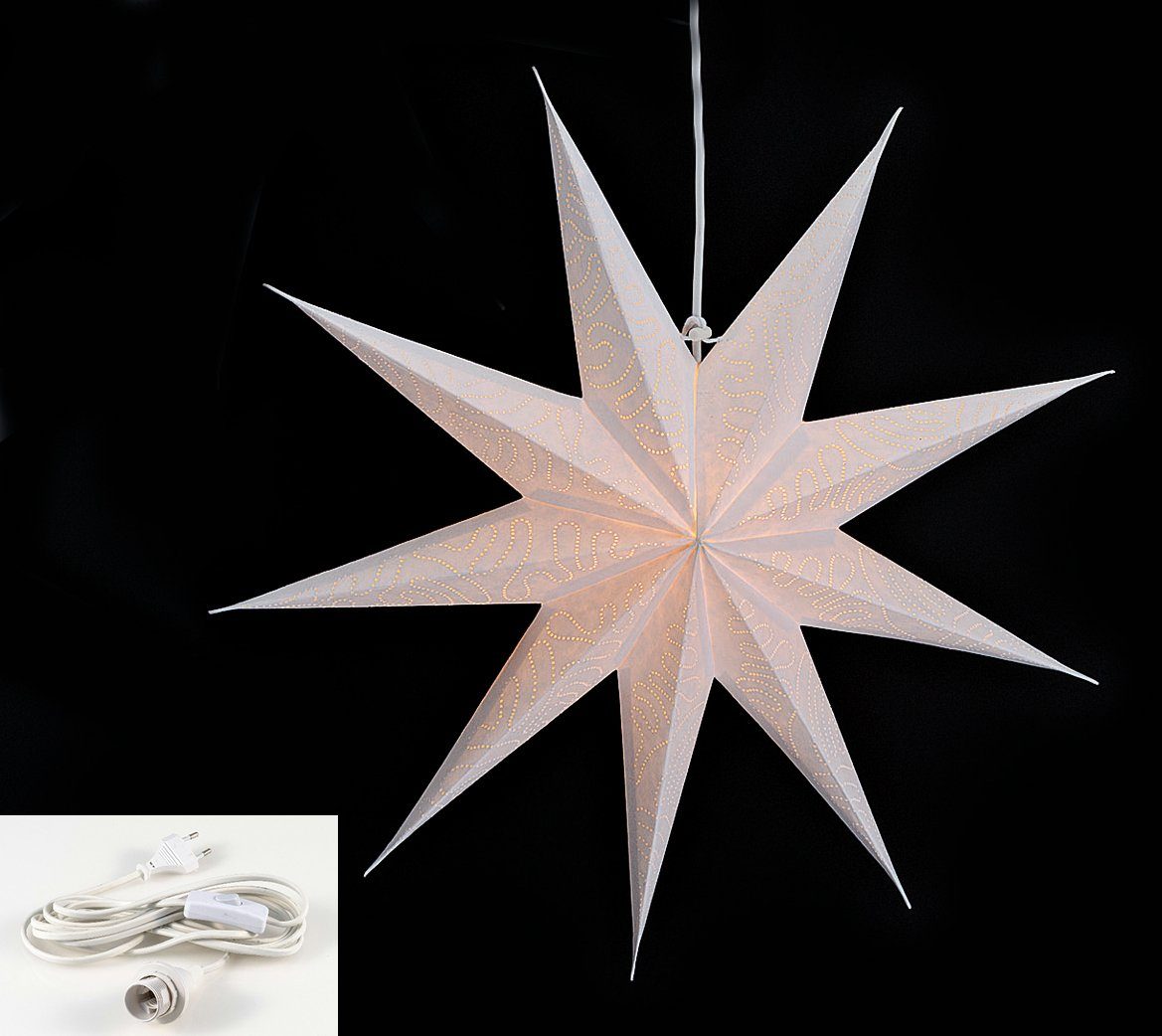 Levandeo® Papiersterne, Leuchtstern 9 Zacken weiß 60cm Papiertstern  Weihnachtsstern inkl | Dekosterne