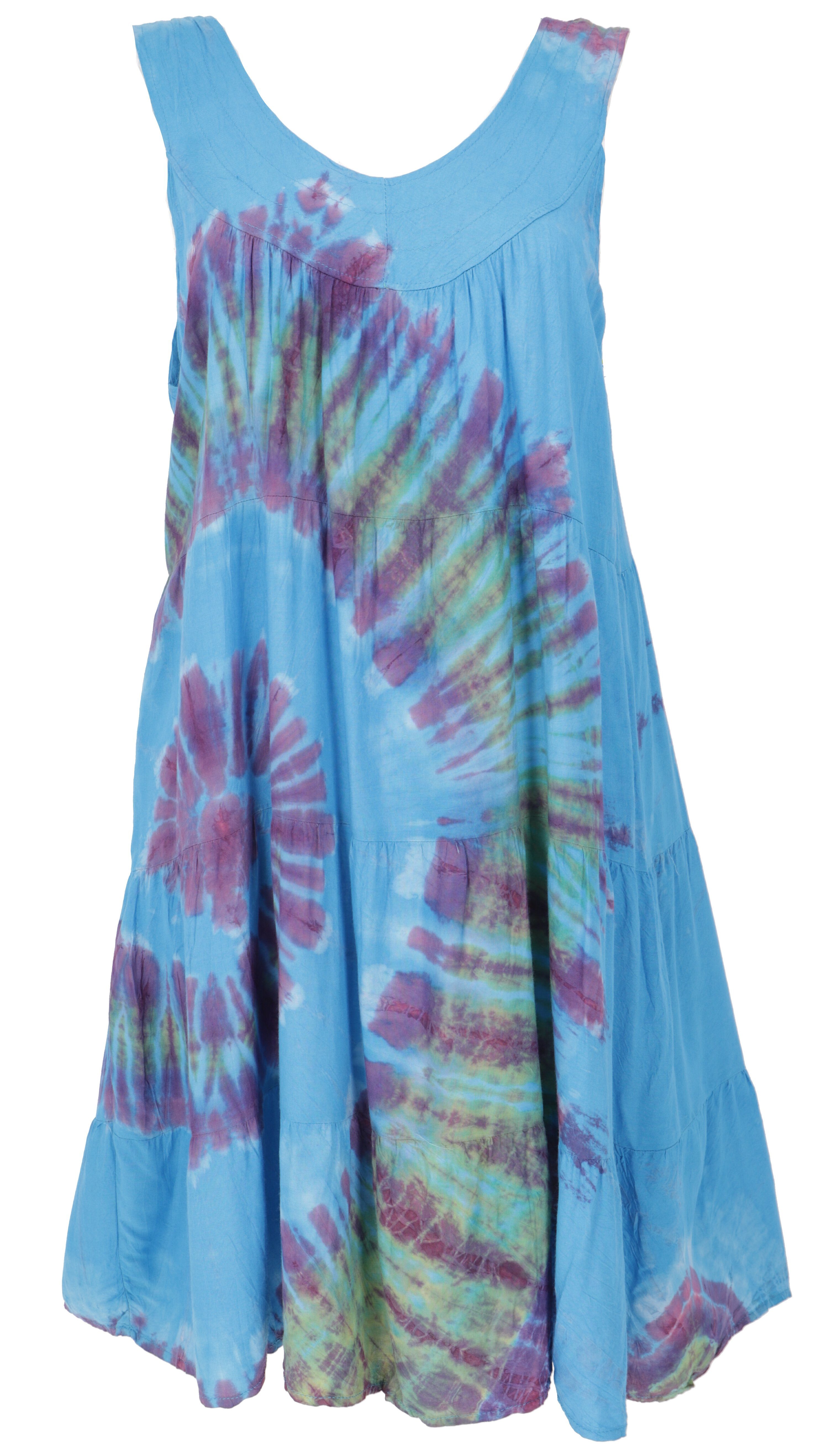 Guru-Shop Midikleid Batik Tunika, Hippie chic, Strandkleid - blau alternative Bekleidung