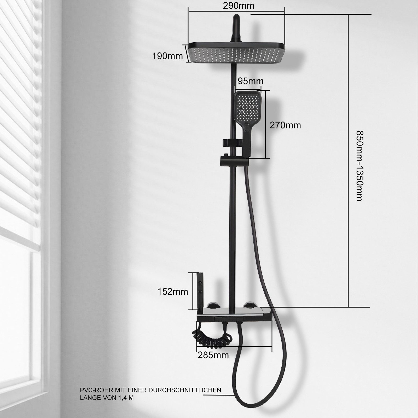 oyajia Brausegarnitur Duschsystem Warm & Kalt mit Klaviertaste, 4 Wasserausläufe, 4 Strahlart(en), Klaviertasten-Wasserauslauf mit vier, Digitale Temperaturanzeige, Regendusche, Handbrause & Düse