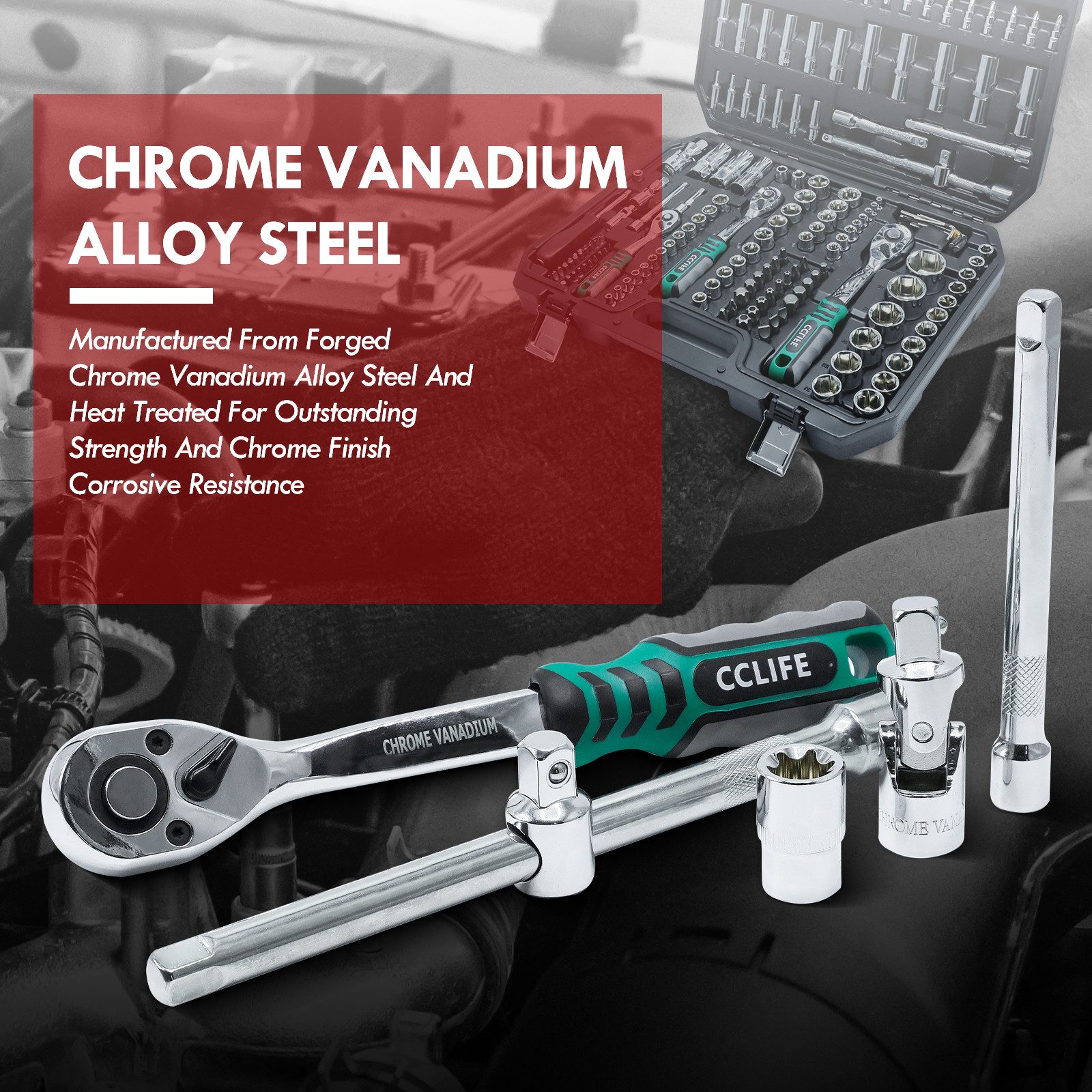 CCLIFE Steckschlüssel Steckschlüsselsatz Ratschenkasten Werkzeugkoffer Knarrenkasten Koffer (187 St)