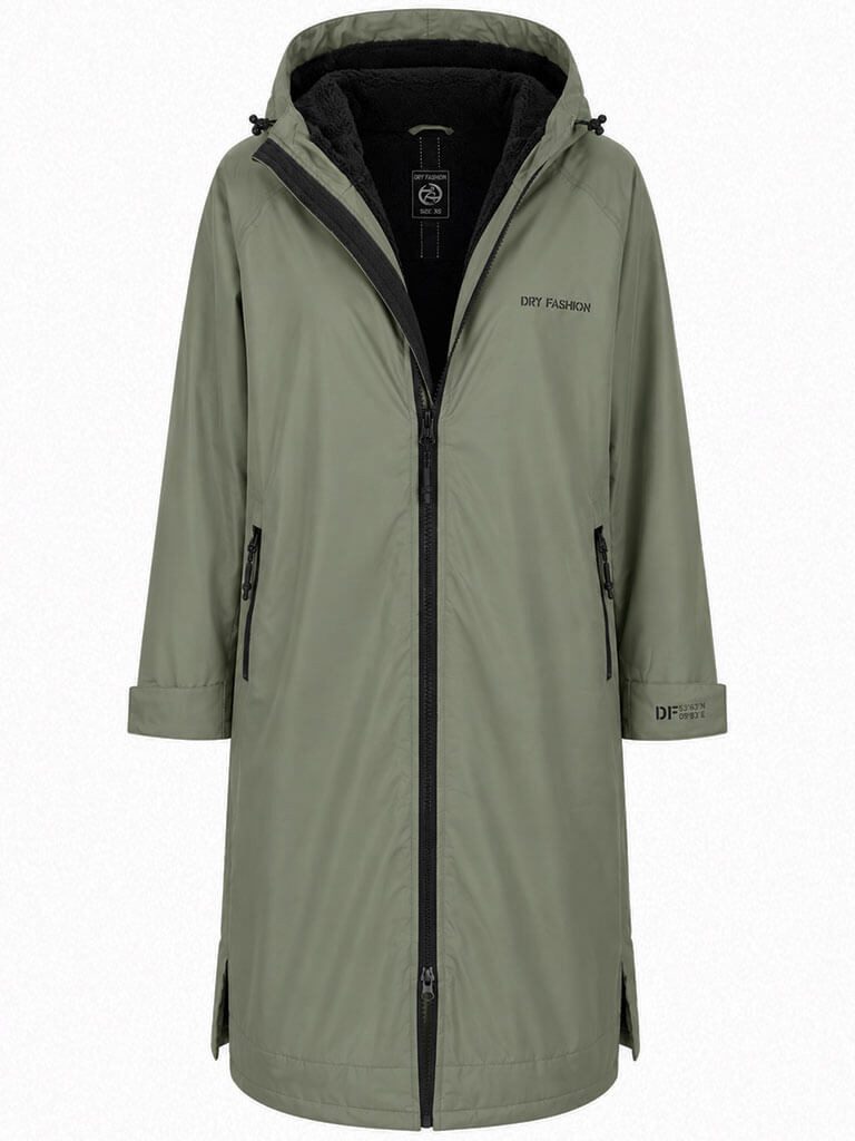 Dry Fashion Regenmantel Unisex Mantel Oversize Dry Buddy - Trockenmantel Umziehmantel Outdoor Wind- & waserdicht, Atmungsaktiv, Innenfleece, Kapuze, Reißverschluss