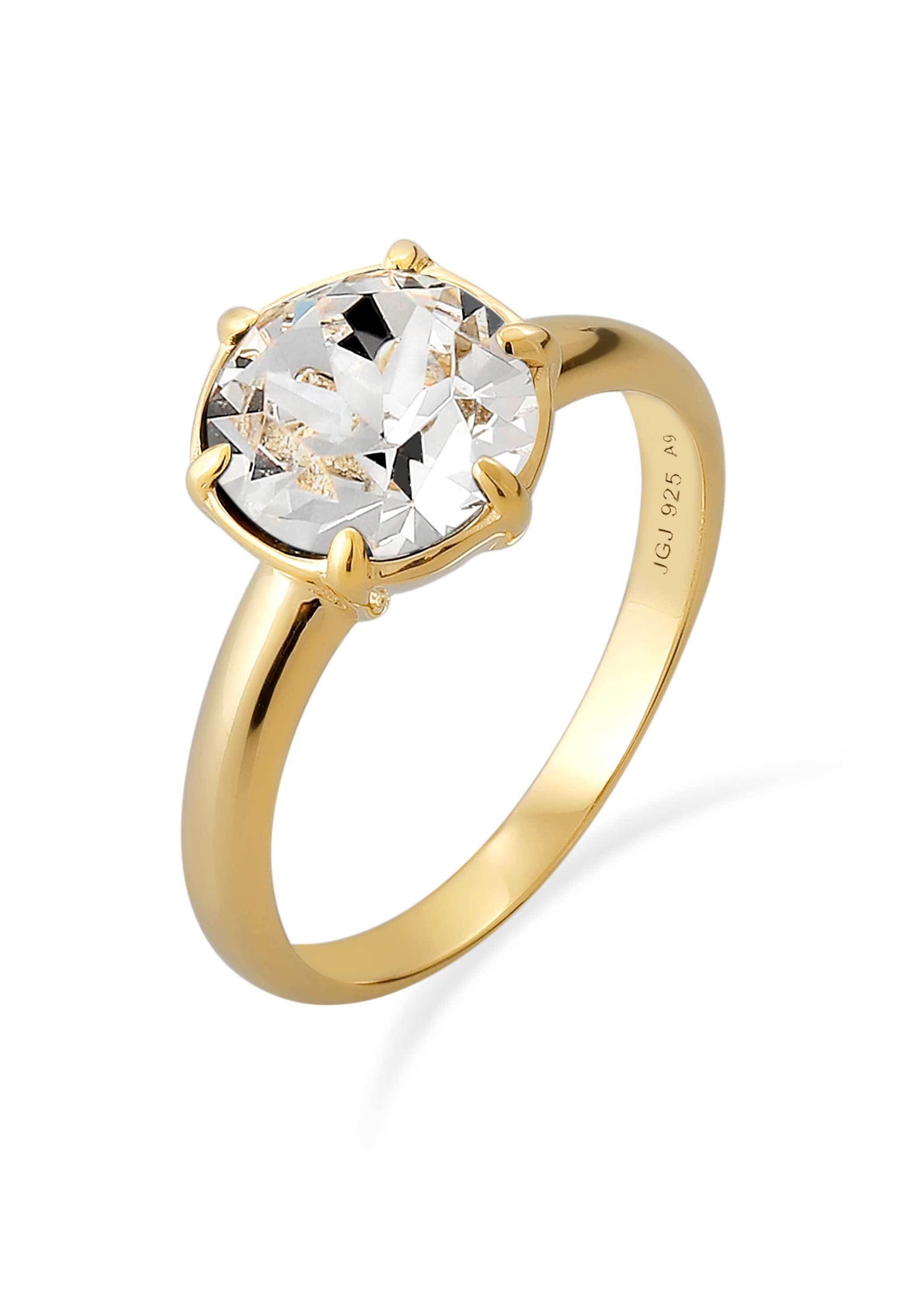 Fingerring Solitär 925 Silber vergoldet, mit Kristallen von Swarovski®