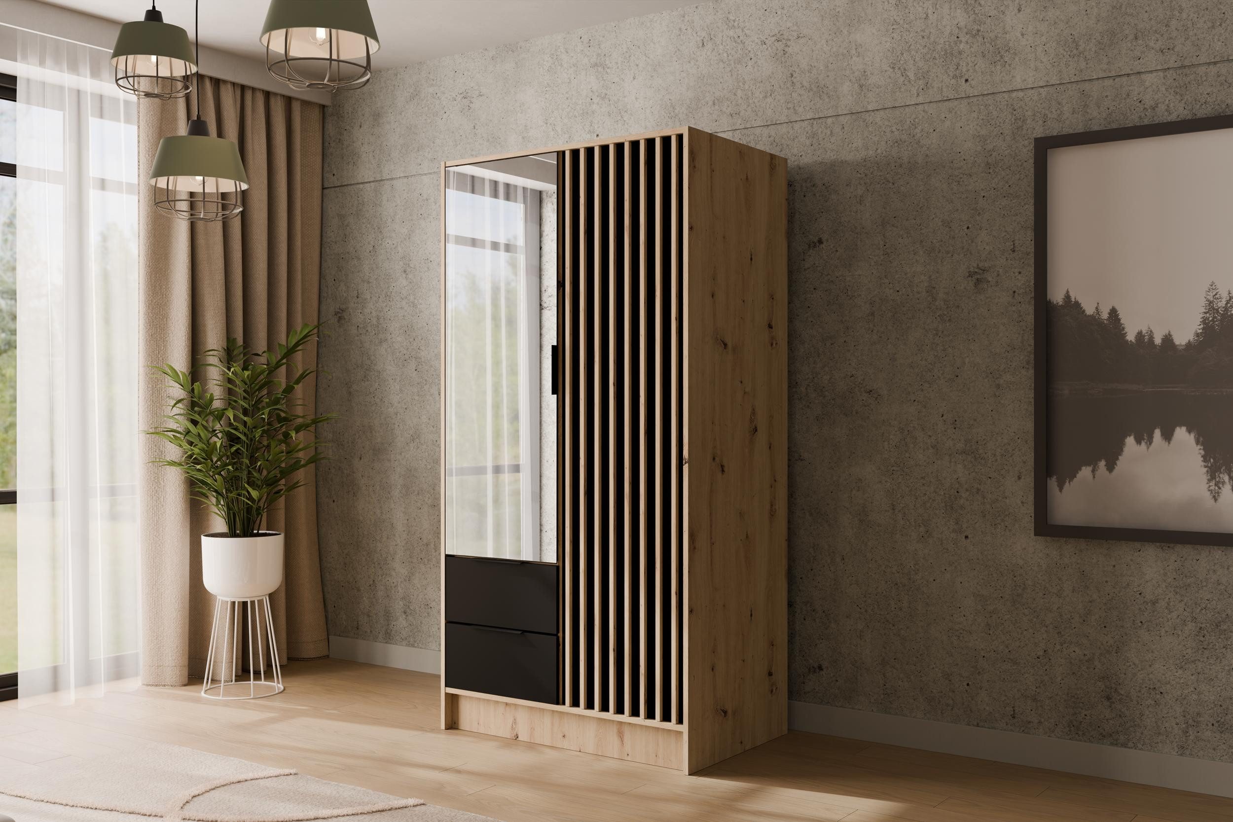 ALTDECOR Drehtürenschrank NELIA (Kleiderschrank Garderobenschrank mit viel Stauraum Moderner Schrank) Vielseitiger Drehtürenschrank mit Spiegeltüren Spiegel Lam – Bild 3 von 5