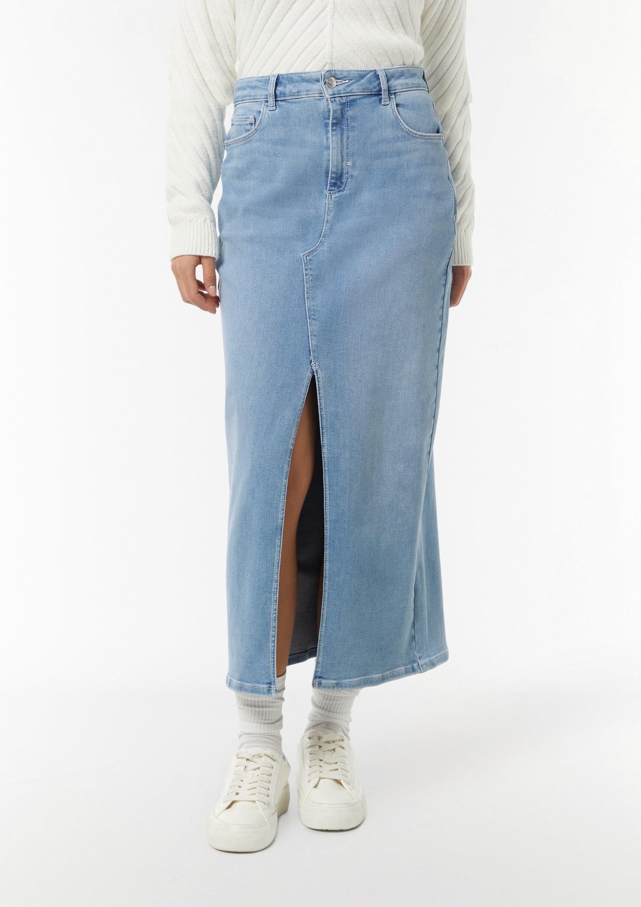 comma Maxirock Rock Langer Jeans-Rock mit Schlitz