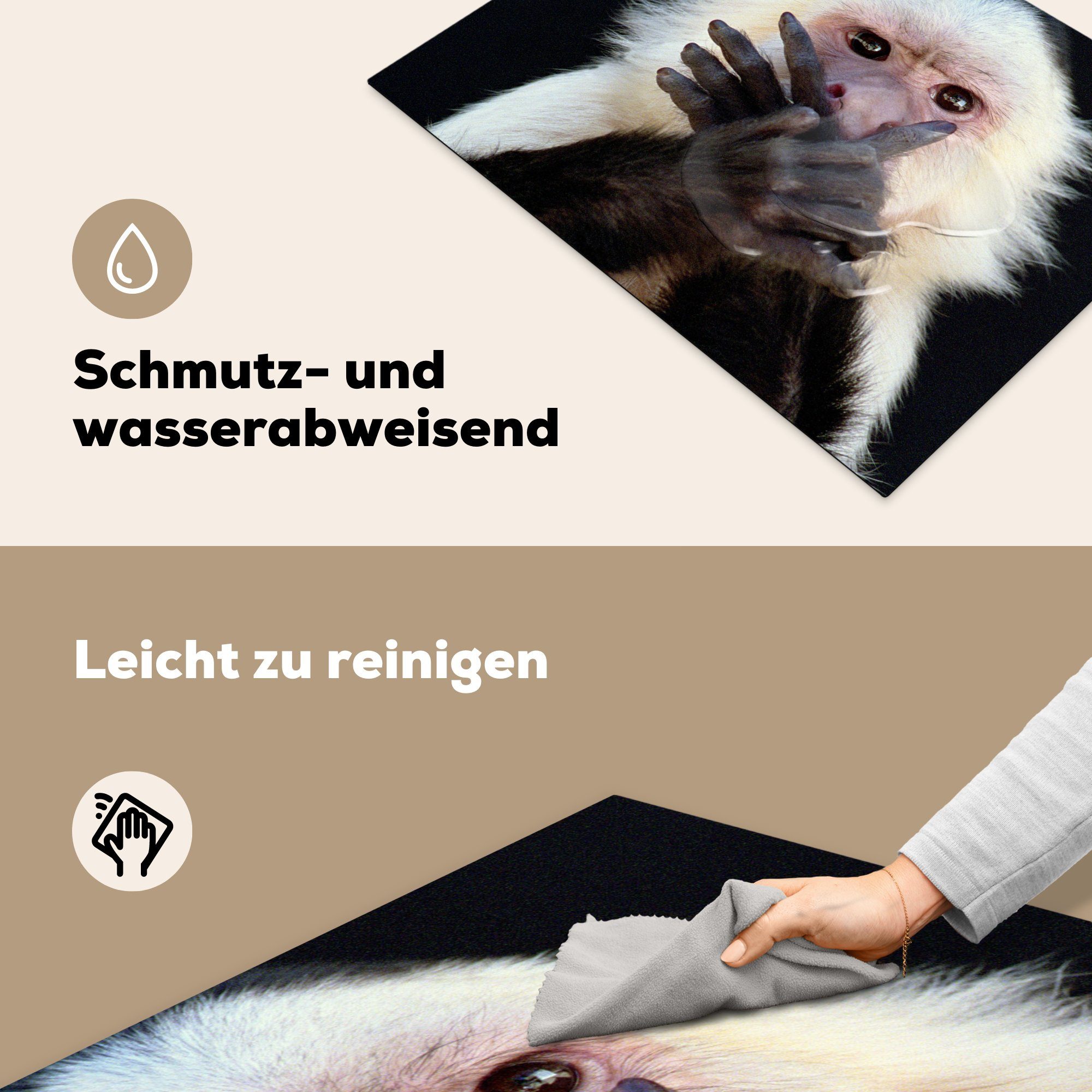 (1 cm, Wilde Tiere Vinyl, tlg), Induktionskochfeld küche, MuchoWow 71x52 Herdblende-/Abdeckplatte die Ceranfeldabdeckung Affe - Porträt, - Schutz für