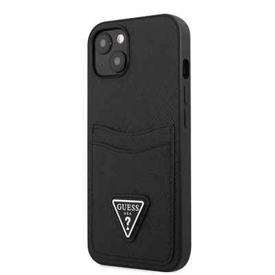 Guess Handyhülle Guess Saffiano Double Card Case für iPhone 13 mini schwarz Schutzhülle