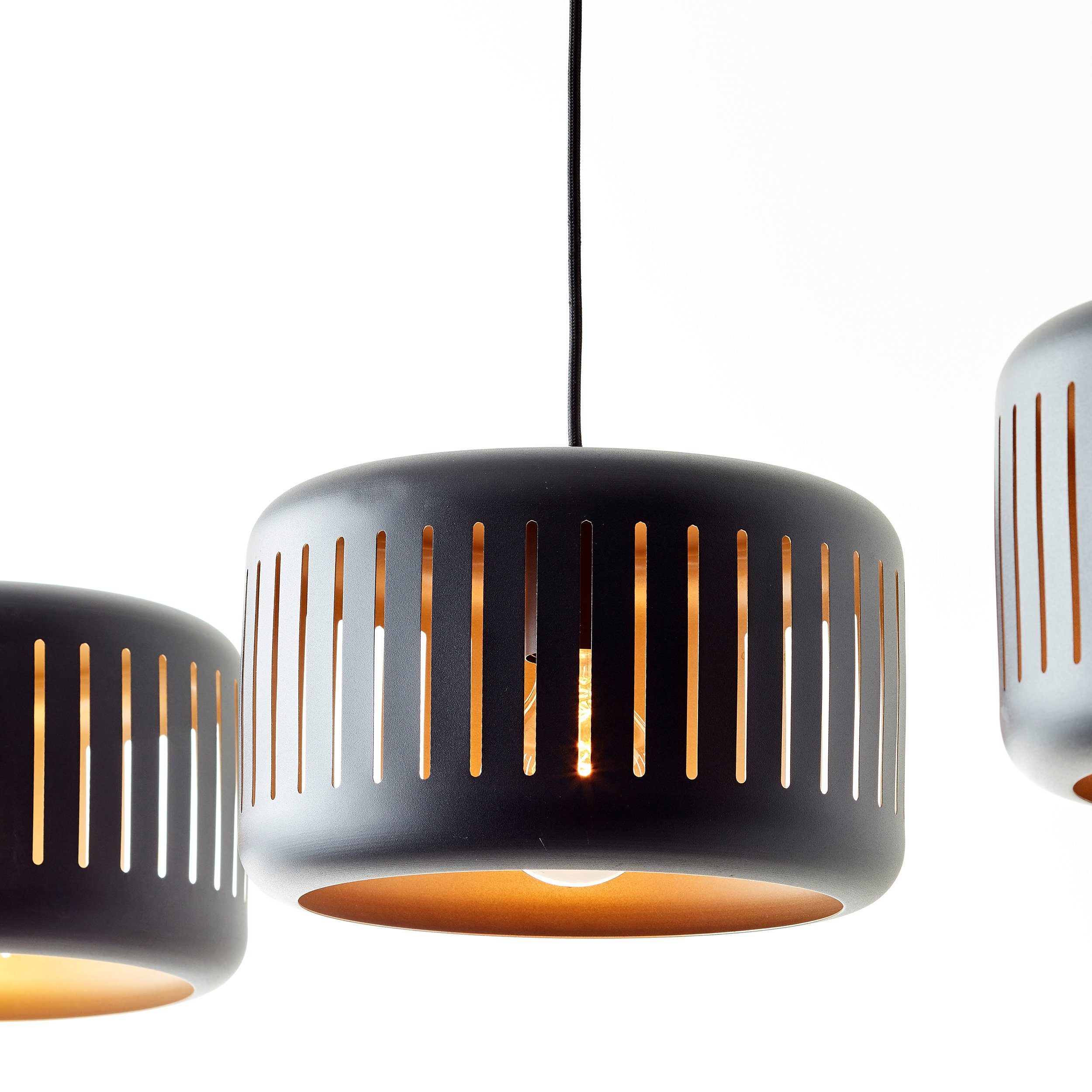 Brilliant Pendelleuchte Tyas, ohne Leuchtmittel, 120 x 110 x 27 cm, 3 x E27, kürzbar, Metall, schwarz/goldfarben