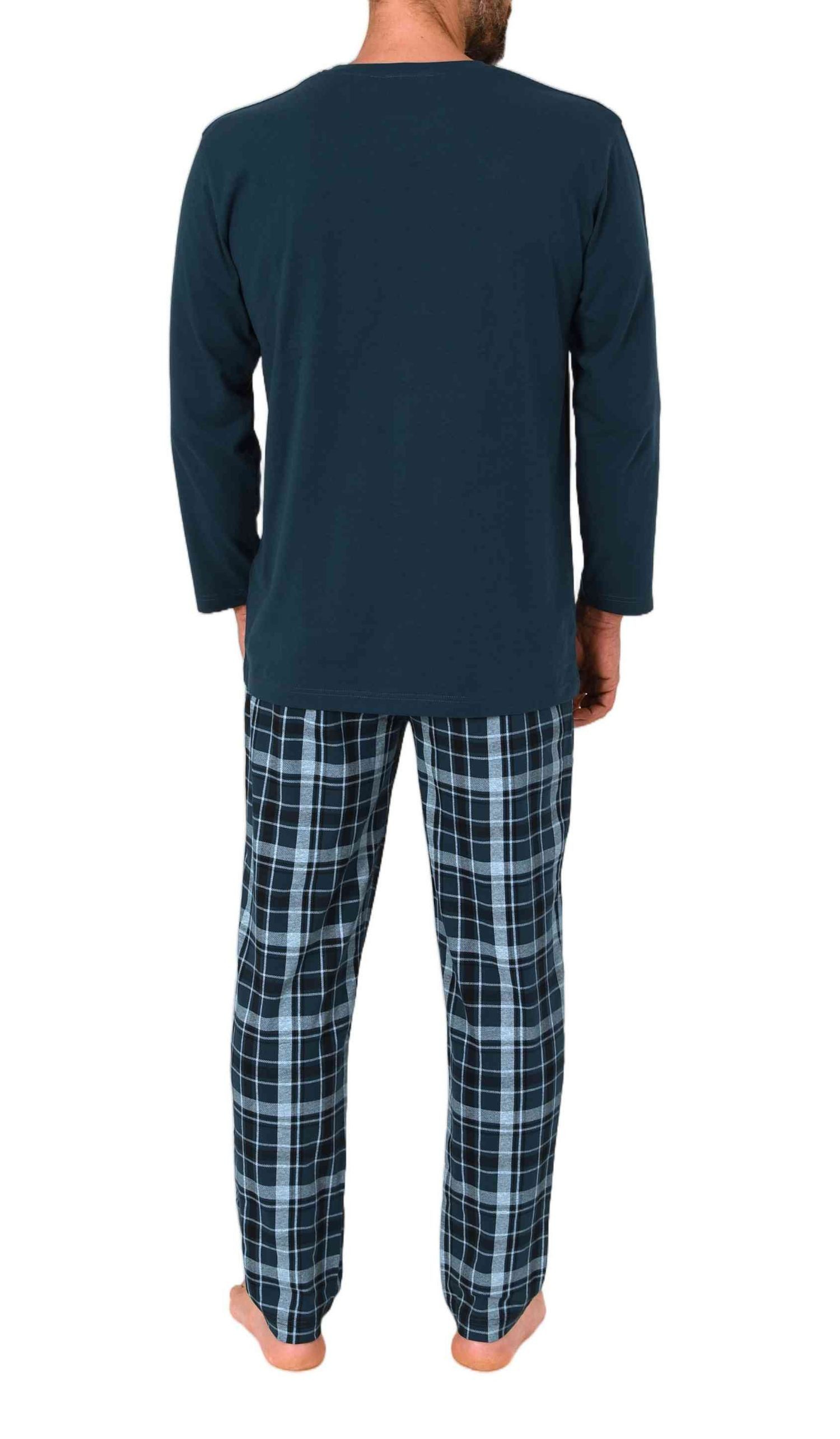 Normann Pyjama Normann Herren Schlafanzug lang mit karierter Jersey Pyjamahose – Bild 4 von 5