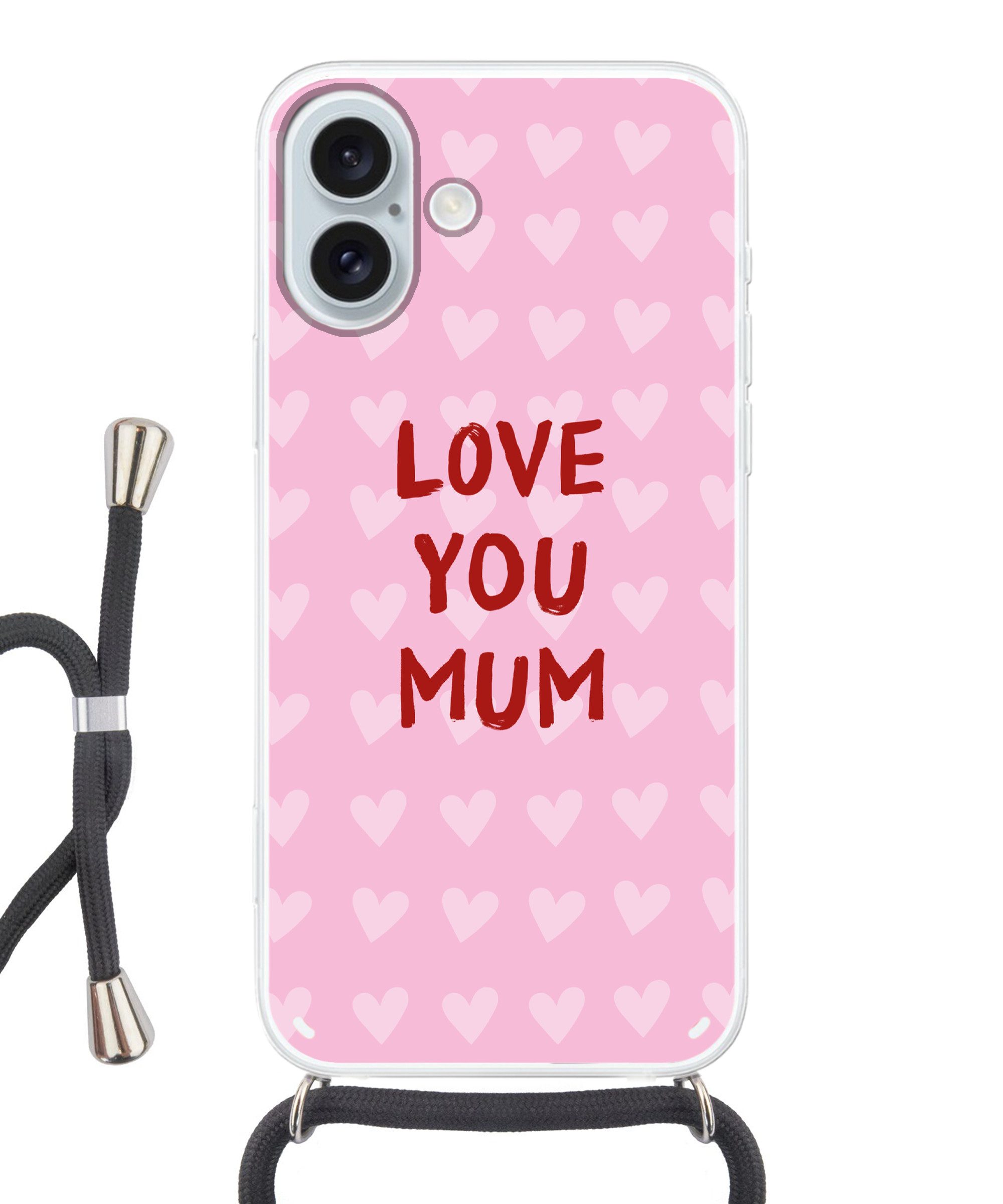 MuchoWow Handyhülle für Apple iPhone 16 Plus Liebe - Zitat - Mutter - Rot, Tragbare Handyhüllen mit Kette zum umhängen, Handykette Handyband
