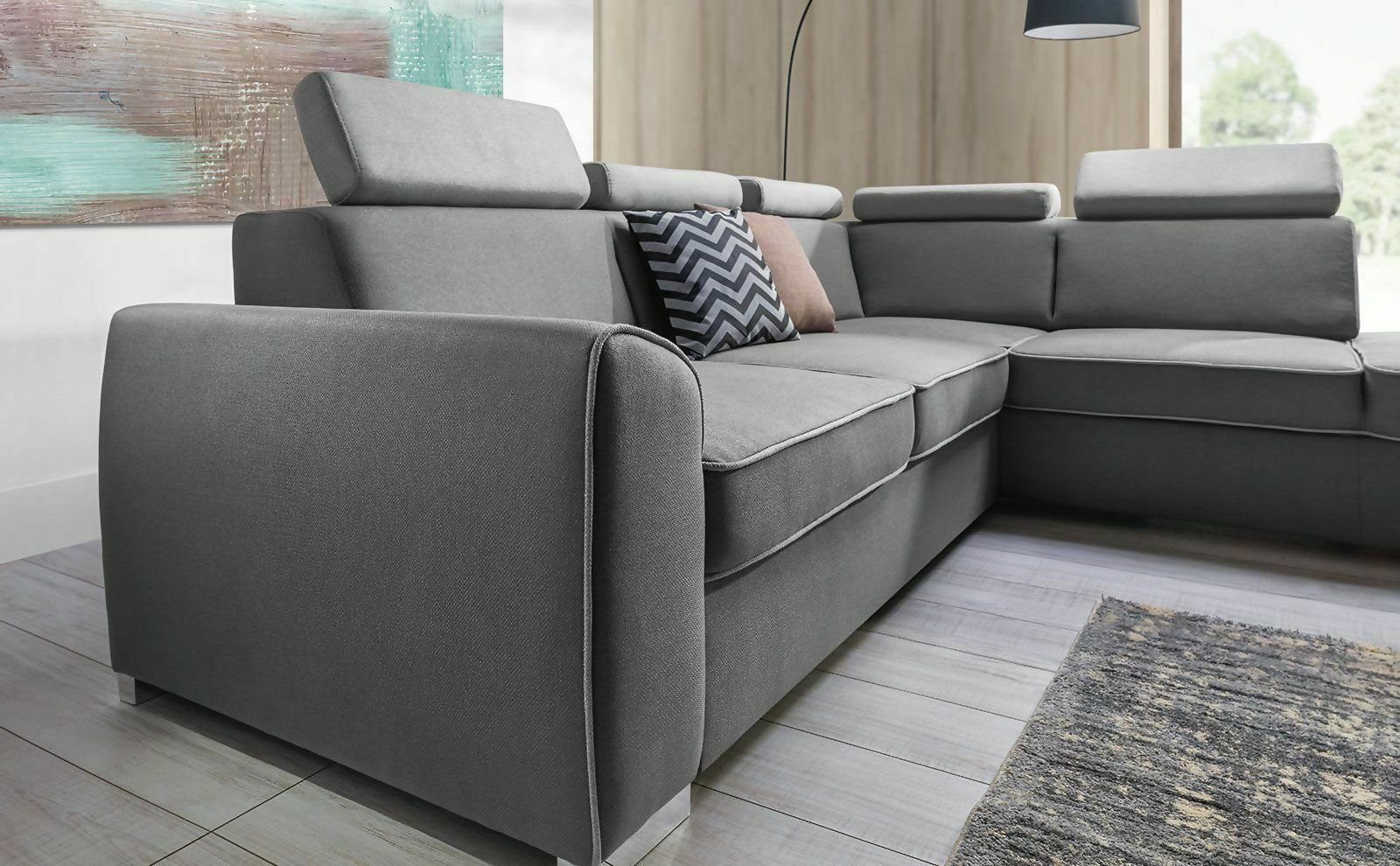 Ecksofa in Europe Made JVmoebel Graues Bettfunktion Luxus Sitzecke, Polster Couch Möbel Ecksofa