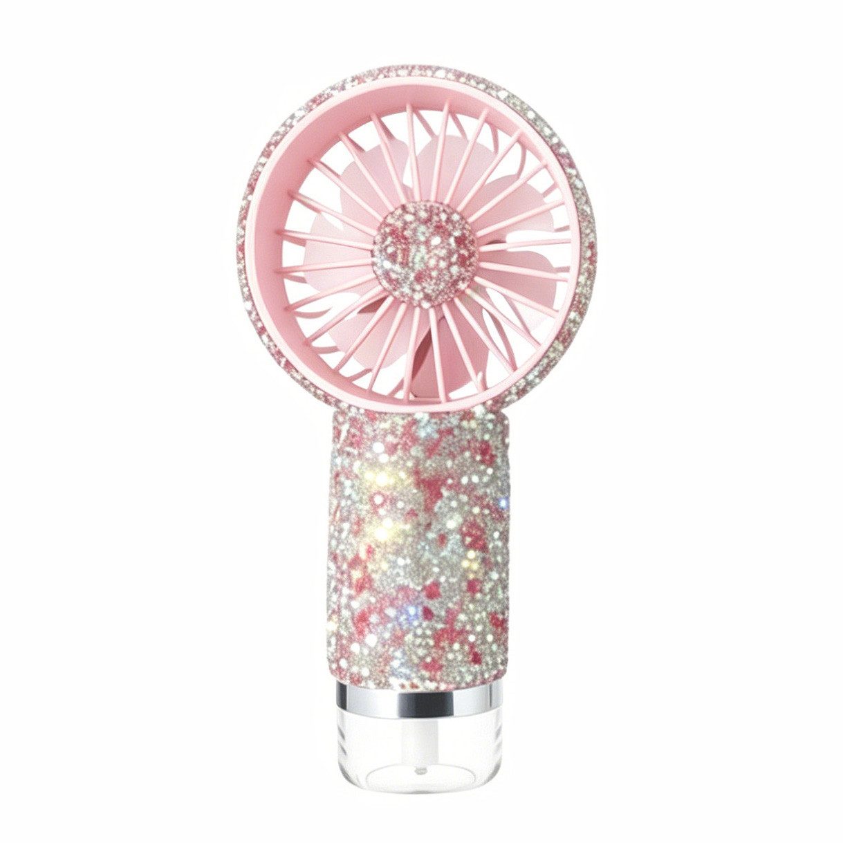 nsihing Handventilator Mini-Handventilator mit Sprühfunktion, glitzernder Handventilator, USB-betrieben, 3 Geschwindigkeitsstufen, tragbarer Handventilator