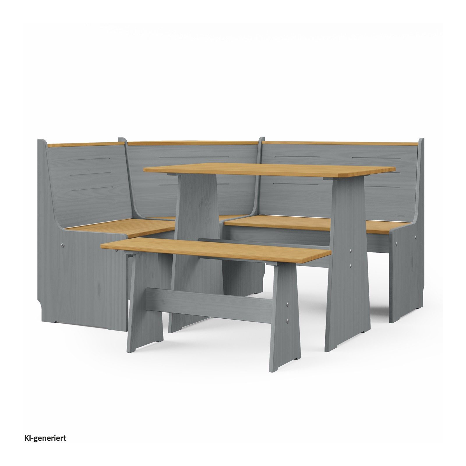 HTI-Living Eckbankgruppe Sitzgruppe 3-teilig Marija Grau, (Set, 3-tlg., 1 Esstisch, 1 Eckbank mit Rücklehne, 1 Sitzbank), Esstisch Eck- und Sitzbank Landhausstil