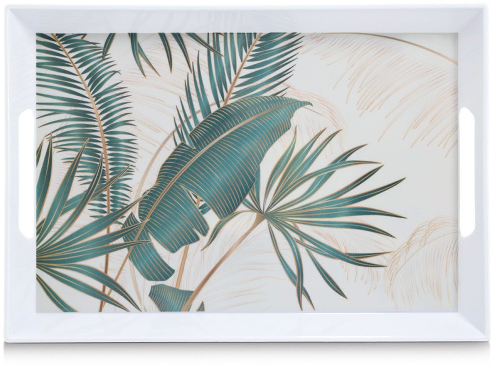 Zeller Present Tablett Melamintablett "Palm leaves", Melamin, tropisches Motiv, Tragegriffe, 34,8x50 cm