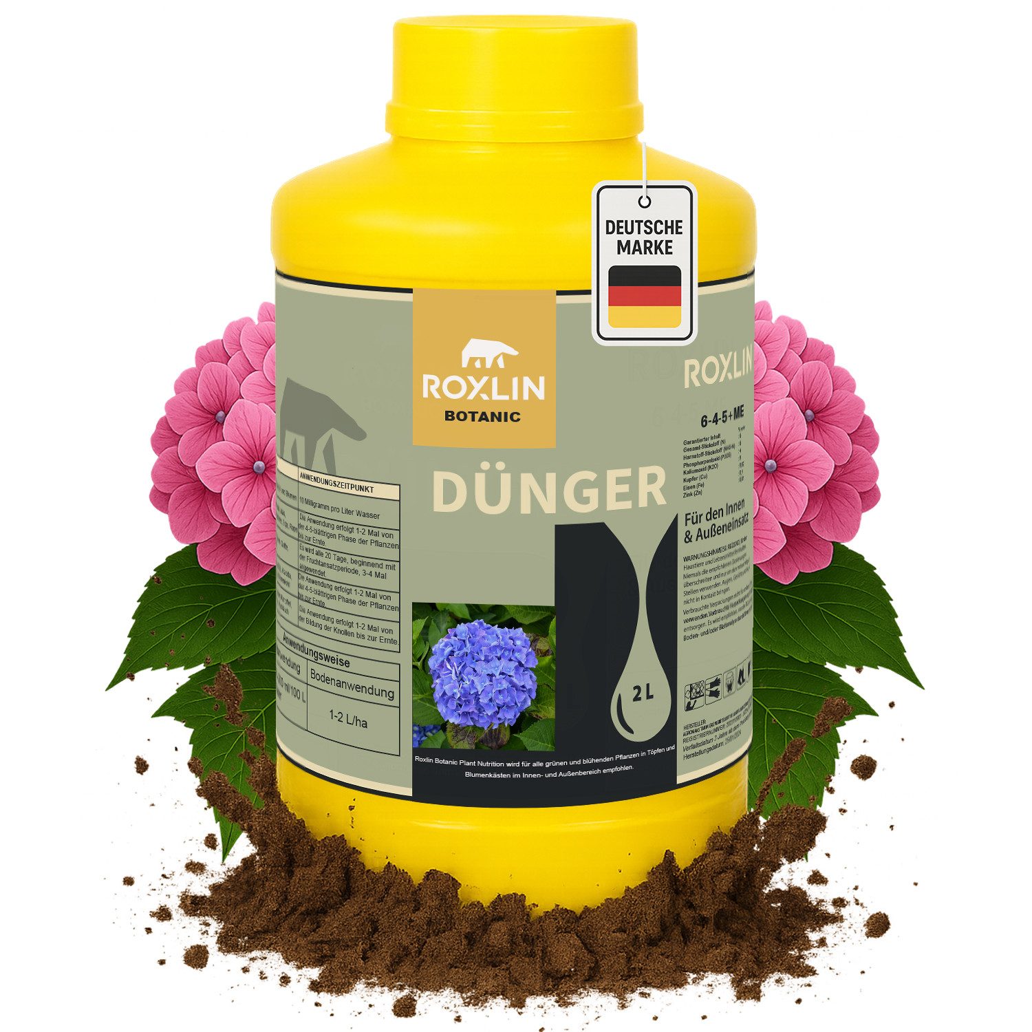 Roxlin Gartendünger Hortensiendünger Dünger 2L – Flüssigdünger für alle Hortensien