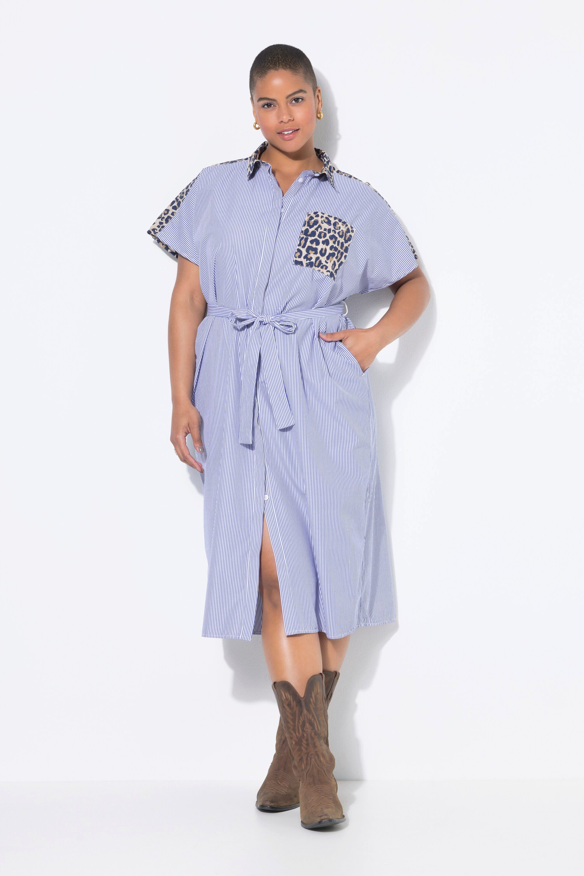 Studio Untold Hemdblusenkleid Hemdblusenkleid Oversize Shape Leo-Patch günstig online kaufen