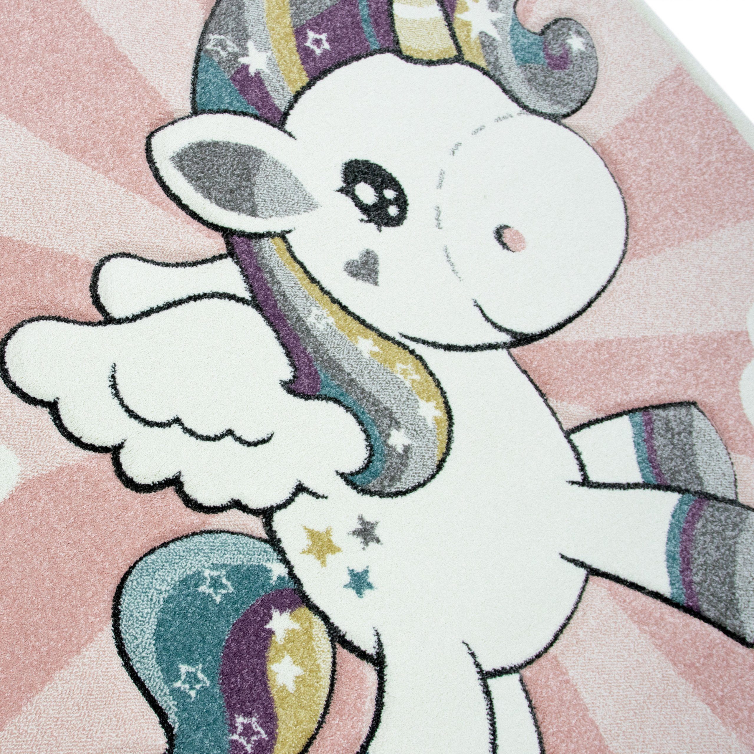 TeppichHome24 Kinderteppich Kinderteppich mit Einhorn Regenbogen günstig online kaufen