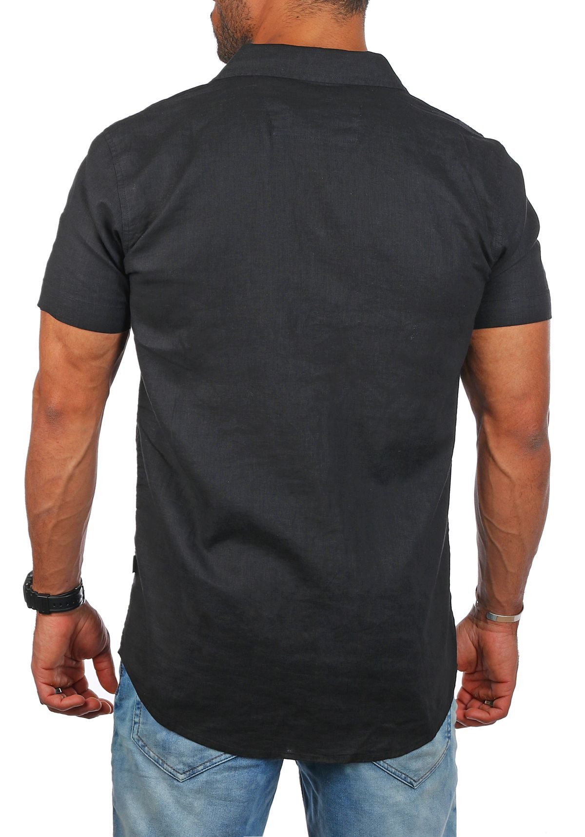 CARISMA Kurzarmhemd Herren Leinen Baumwoll Mix Casual Hemd 9212 Regular Kurzarm Kentkragen Uni – Bild 4 von 5