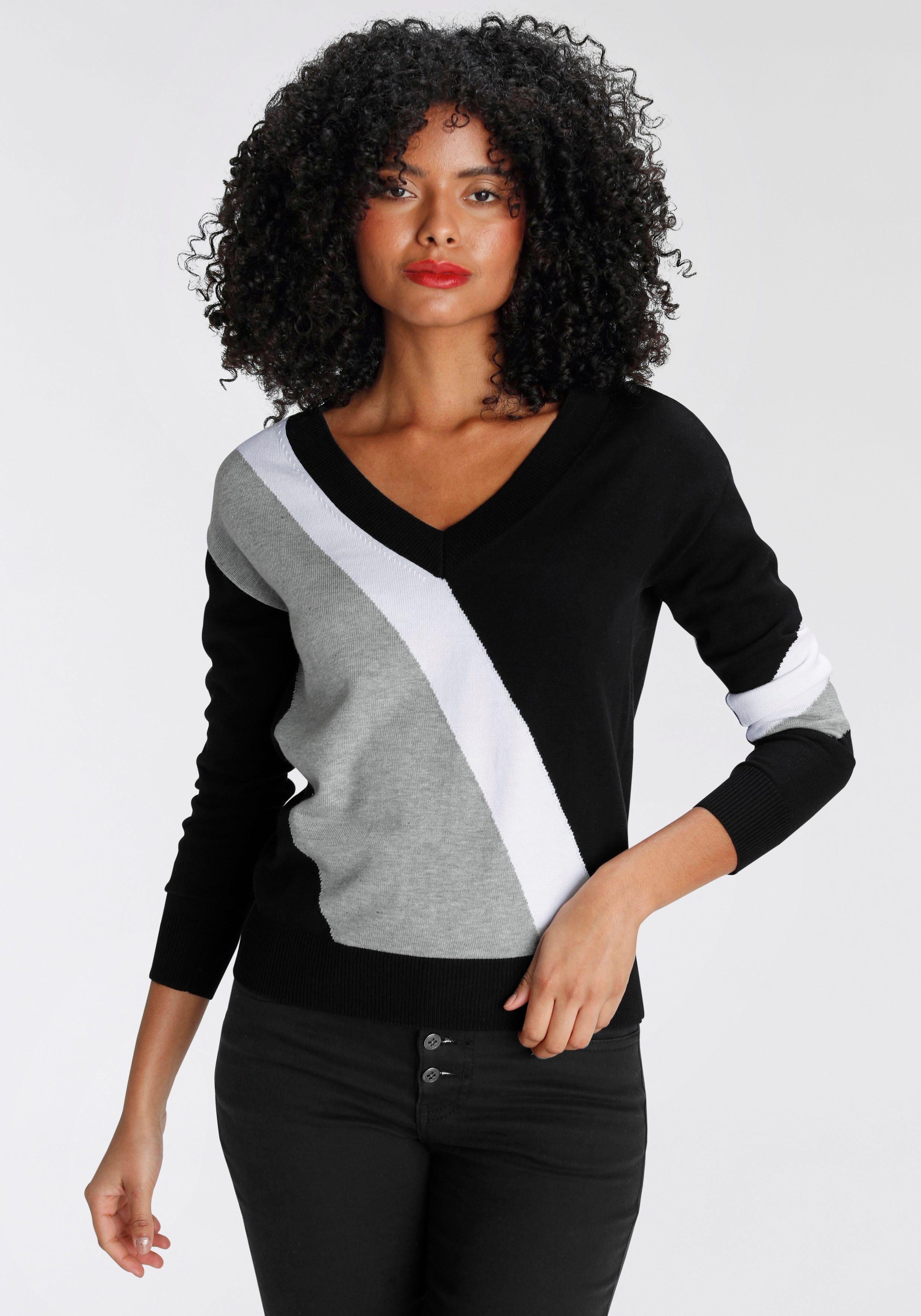 trendigem Streifenpullover AJC Diagonal-Colourblocking mit