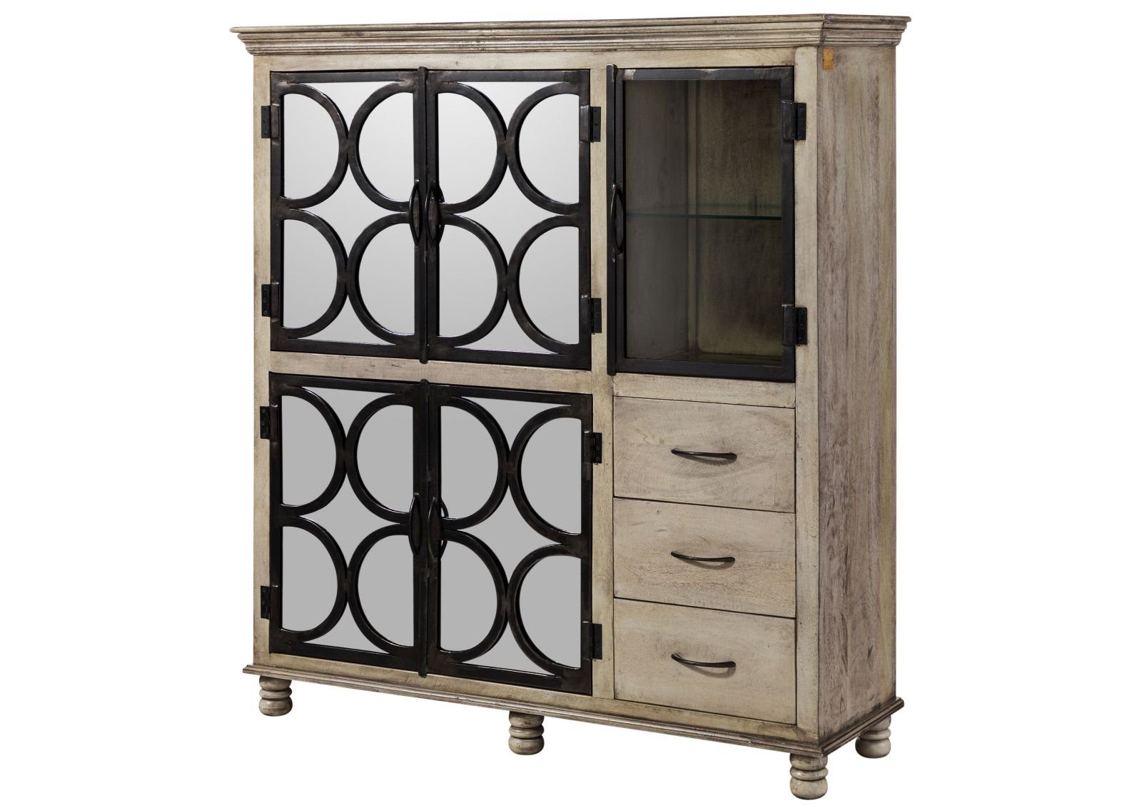 Massivmoebel24 Highboard HERMITAGE Mango Massivholz grau (Massivholz montiert 106 kg HERMITAGE #015), Mango 150x45x160 cm (BxTxH) grau lackiert