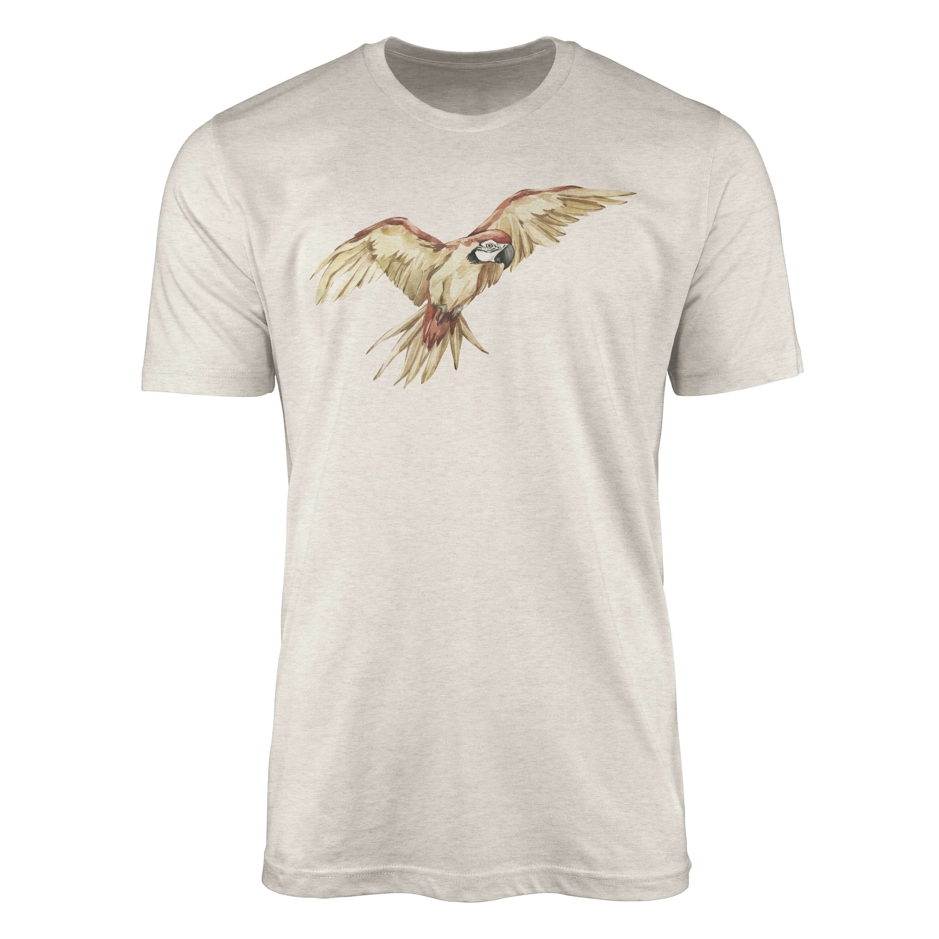 Sinus Art Farbe Motiv Ökomode Organic T-Shirt Herren T-Shirt Papagei Shirt Bio-Baumwolle (1-tlg) Nachhaltig Aquarell