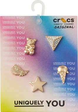 Crocs Schuhanstecker Jibbitz™ Gold Icons (Set, 5-tlg., Kein Spielzeug. Nicht für Kinder unter 3 Jahren geeignet), mit Strass-Steinchen