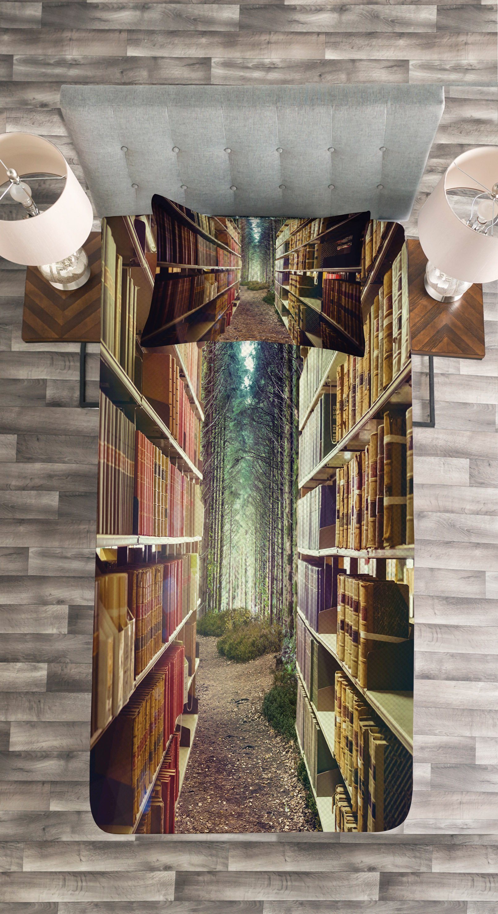 Waschbar, Set Zusammenfassung in Woods Tagesdecke mit Bücherregal Abakuhaus, Kissenbezügen Bibliothek