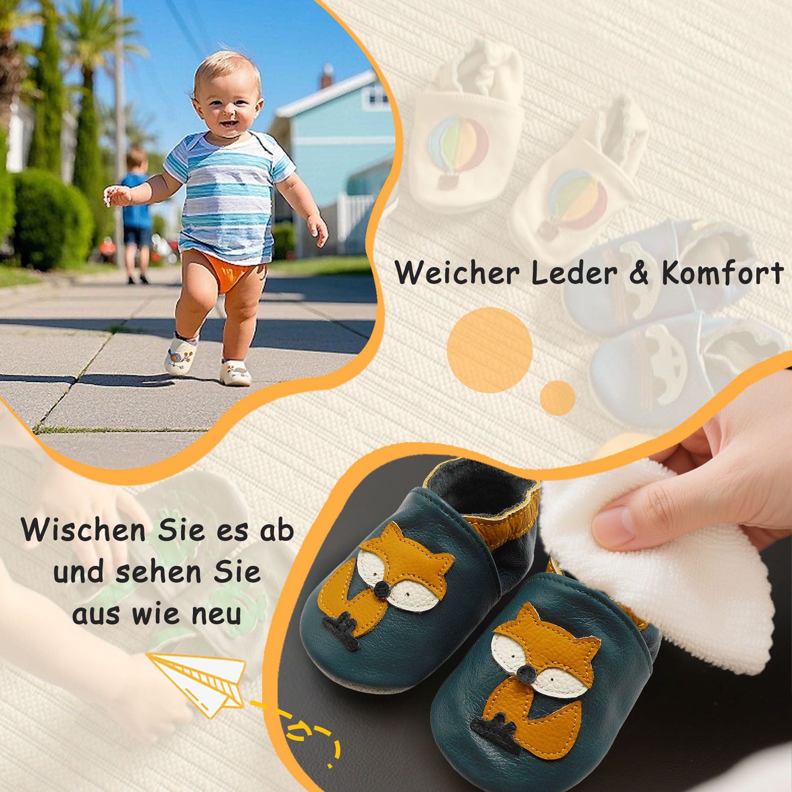 Yalion Yalion Leder Baby-Lauflernschuhe, weich, rutschfest, handgefertigt Krabbelschuh Baby Schuh aus echtem Leder,Barfußgefühl & rutschfester Sohle – Bild 3 von 5