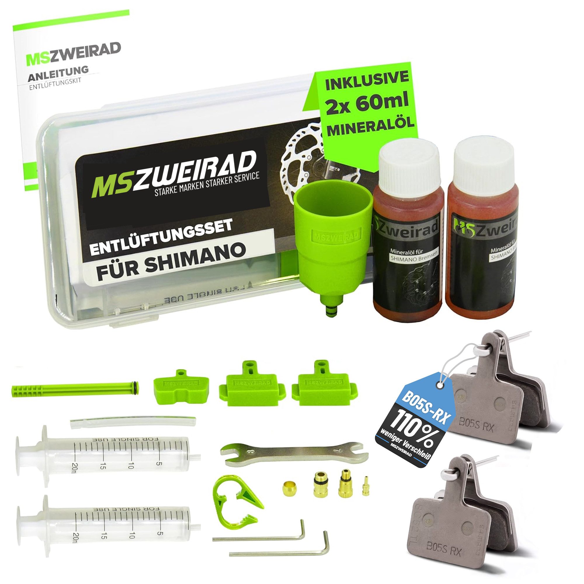 MSZweirad Bremsbelag MSZweirad Entlüftungsset mit Öl + Shimano B05S Bremsbeläg