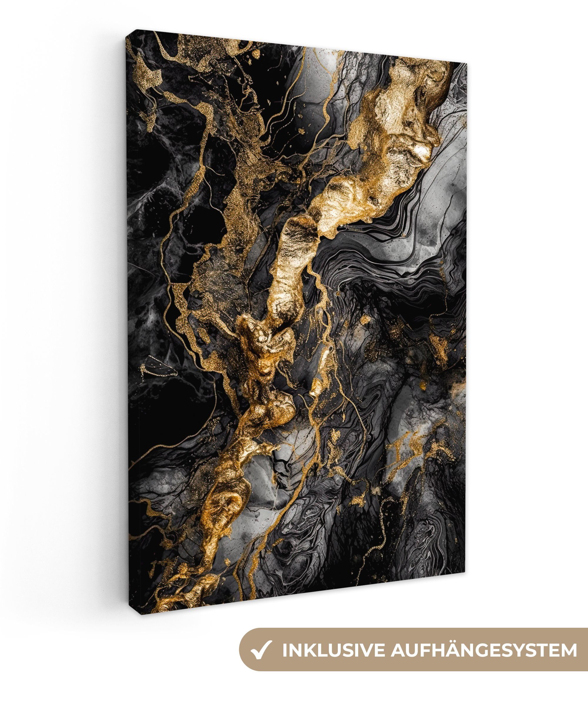 OneMillionCanvasses® Leinwandbild Marmor - Schwarz - Gold - Abstrakt, Fotod günstig online kaufen
