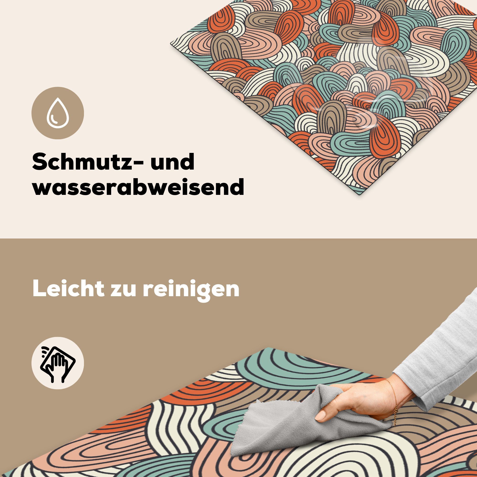 MuchoWow Herdblende-/Abdeckplatte Boho - Abstrakt, 59x52 - die küche, für Induktionsmatte Ceranfeldabdeckung tlg), Muster Linienkunst - (1 cm, Vinyl