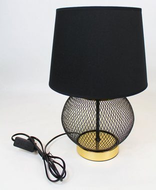 Arnusa Tischleuchte Tischlampe rund Metall, schwarz gold mit schwarzem Schirm 25x38cm, ohne Leuchtmittel