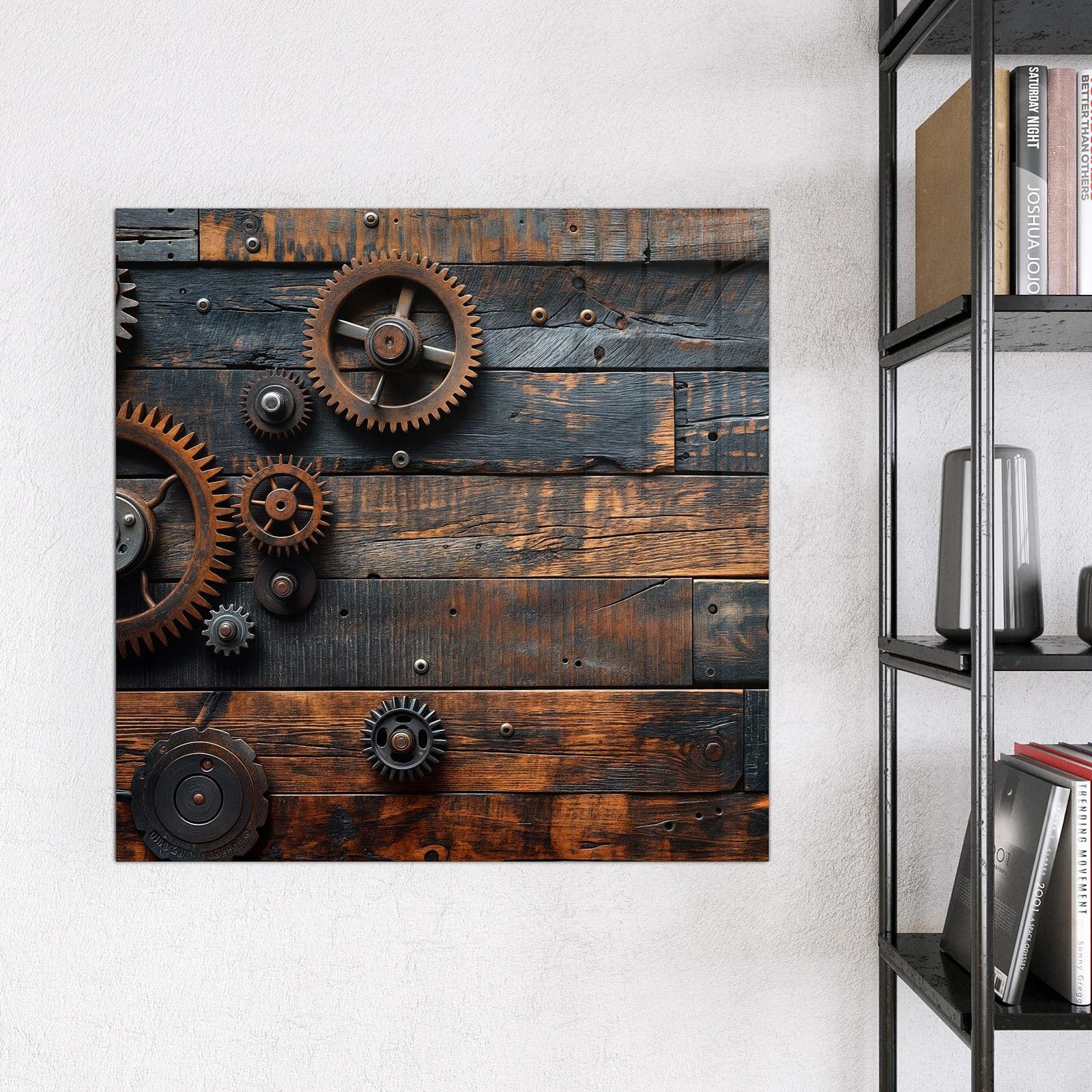 Primedeco Magnettafel Glas Holz und Zahnräder Pinnwand Whiteboard beschreibbar, (Inklusive Stift, Magnete und Montagematerial, 1-tlg., 9 verschiedene Größen), Magnetisch und Beschreibbar