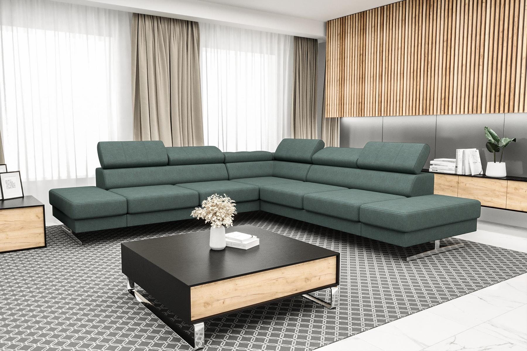 JVmoebel Ecksofa Designer Schwarzes L-Form Luxus Sofa Wohnzimmer Couch Textil, Made in Europe Grün