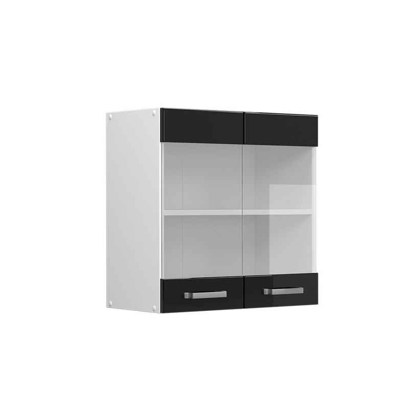 Vicco Glashängeschrank Küchenschrank R-Line Weiß Schwarz Hochglanz 60 cm