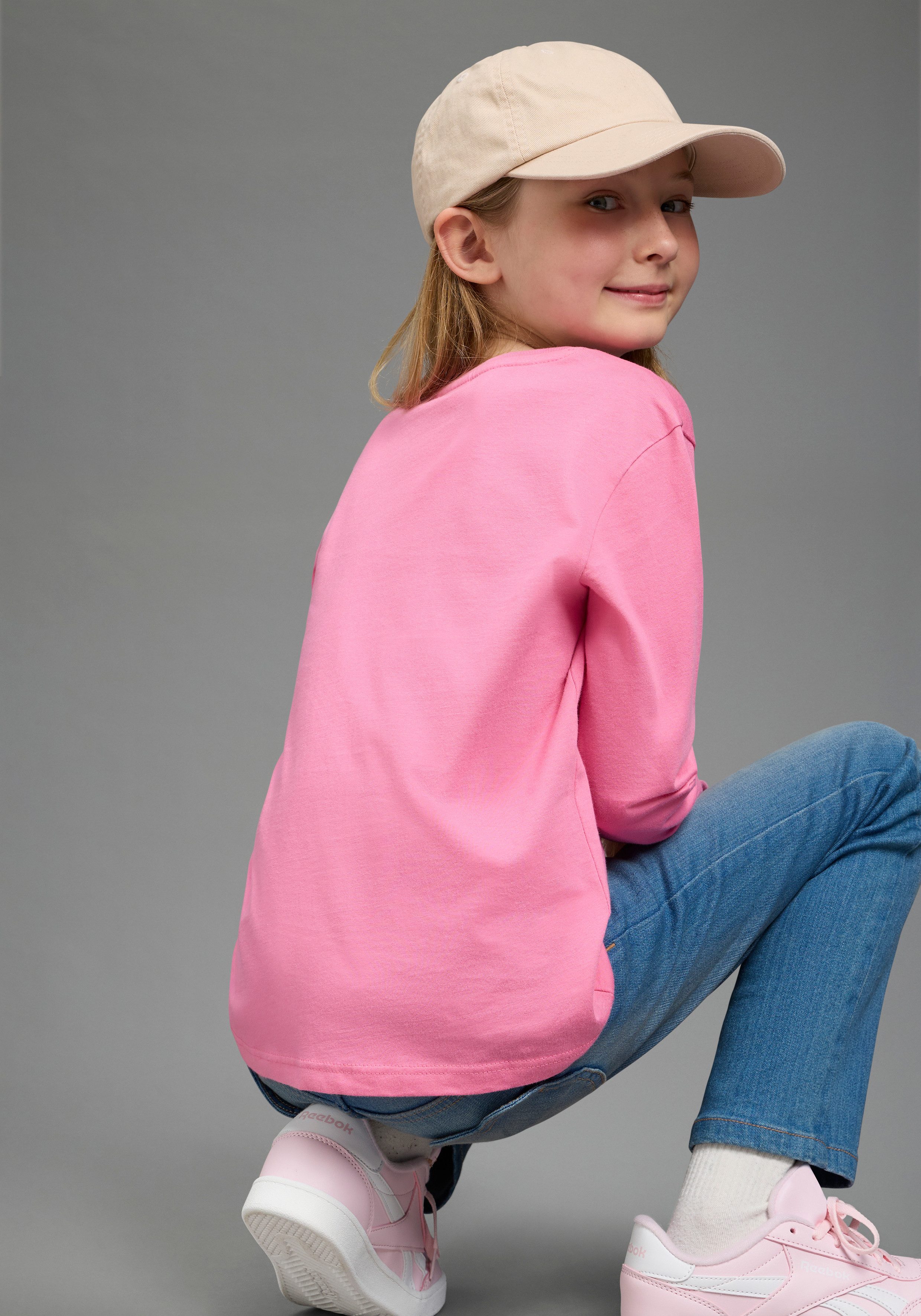 Scout Langarmshirt Süßes Shirt mit großer Herz-Pailletten Applikation - NEU von SCOUT Pailletten besetztes Shirt, hüftlange Basic-Passform, Langarm
