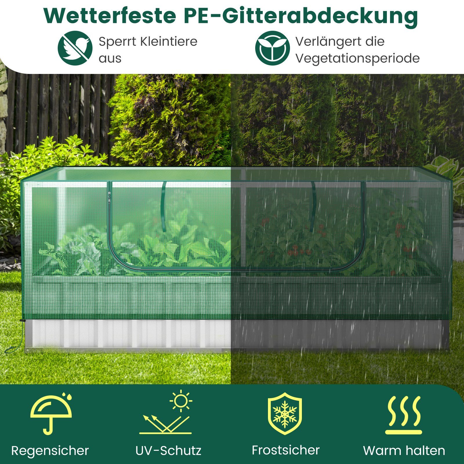 COSTWAY Hochbeet (1 St), 2in1 Gewächshaus, mit PE-Abdeckung & Rolltür