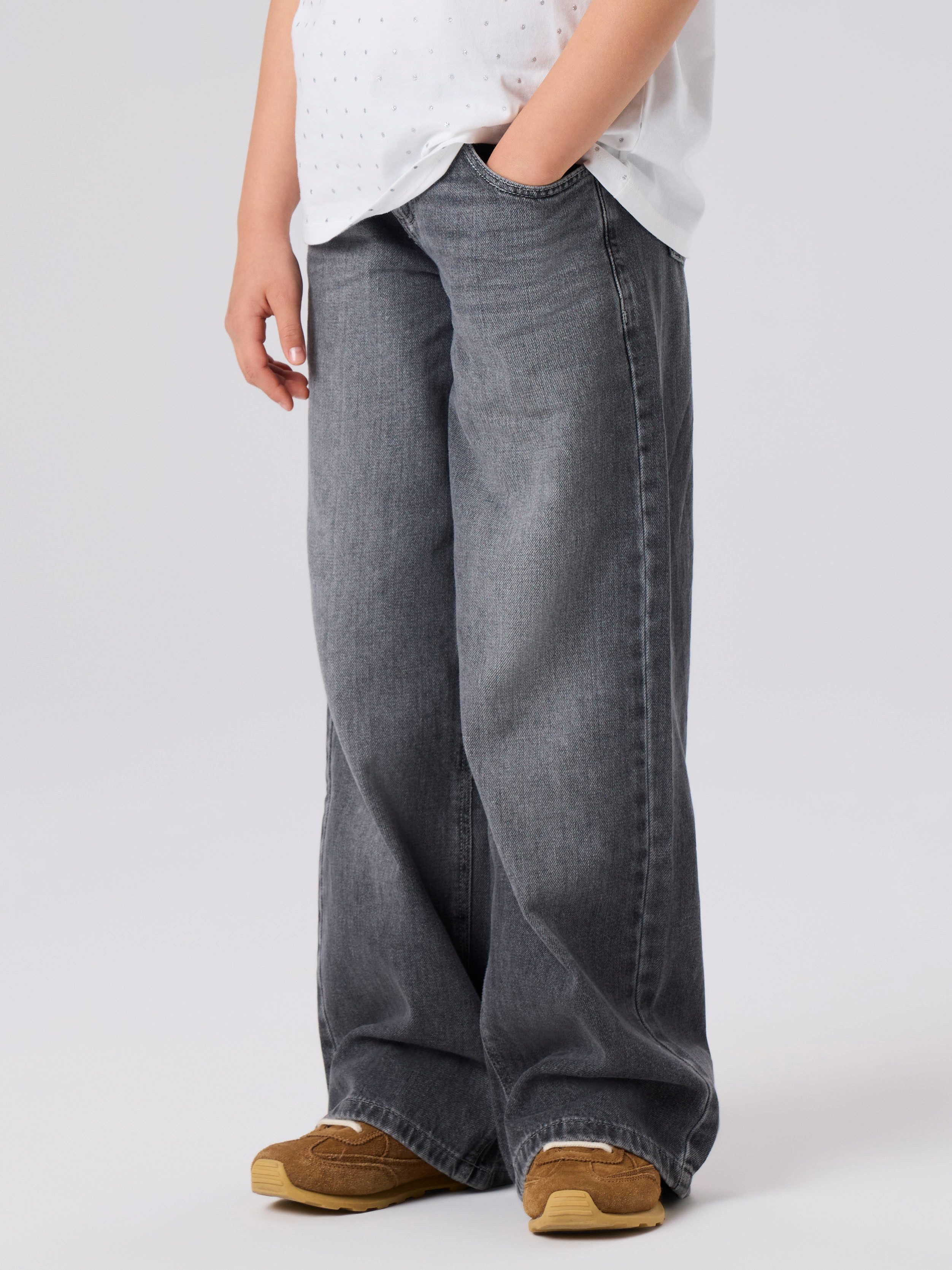 Name It Weite Jeans NKFROSE für Mädchen mit weitem Bein und klassischem Sitz normal, Denim, Abriebeffekte, Reißverschluss
