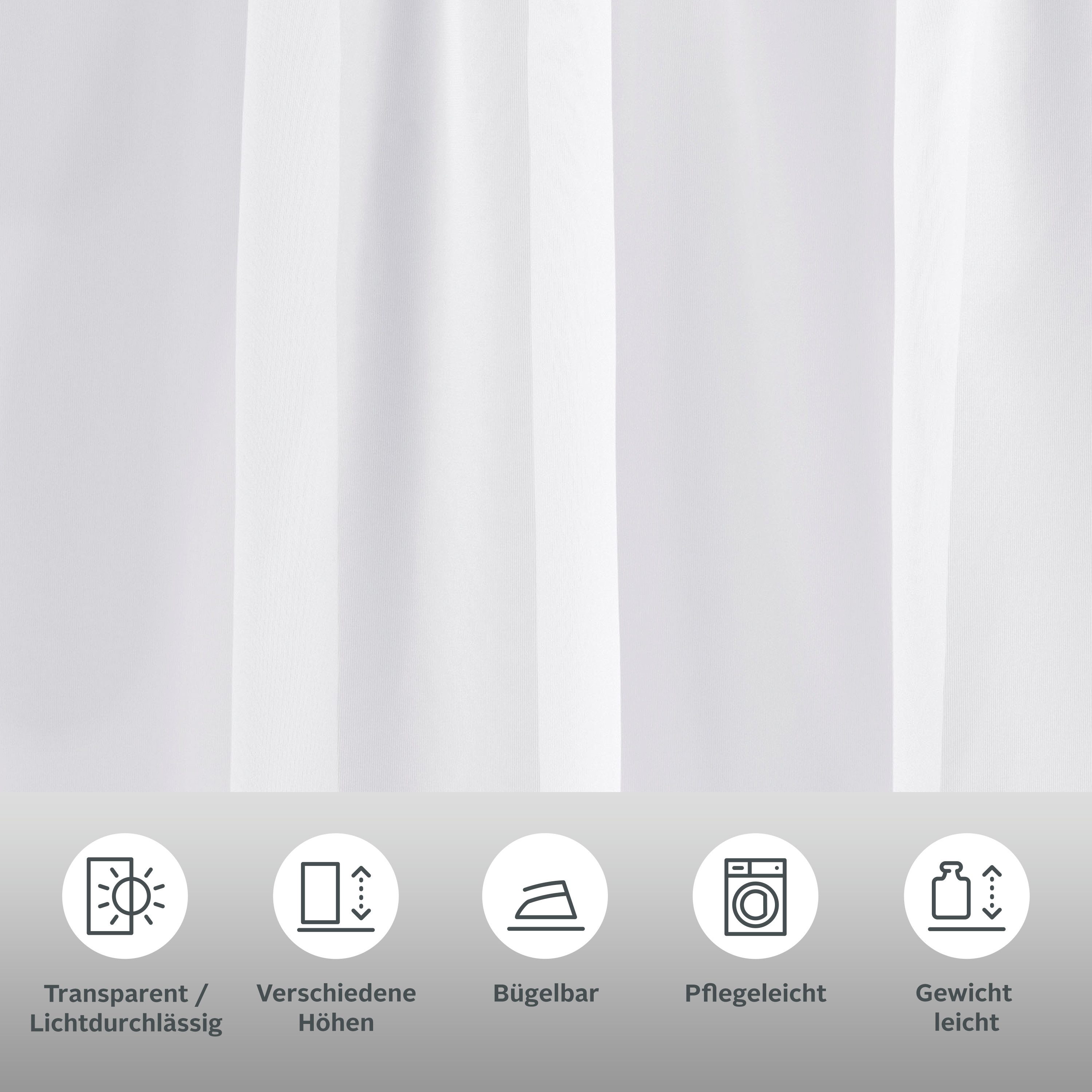 OTTO home Gardine XANA 1er- und 2er-Pack, Kräuselband, Topseller! (1 St), Kräuselband, transparent, Voile, Bestseller, einfarbig, 1 bzw. 2 Schals, pflegeleicht, – Bild 3 von 5