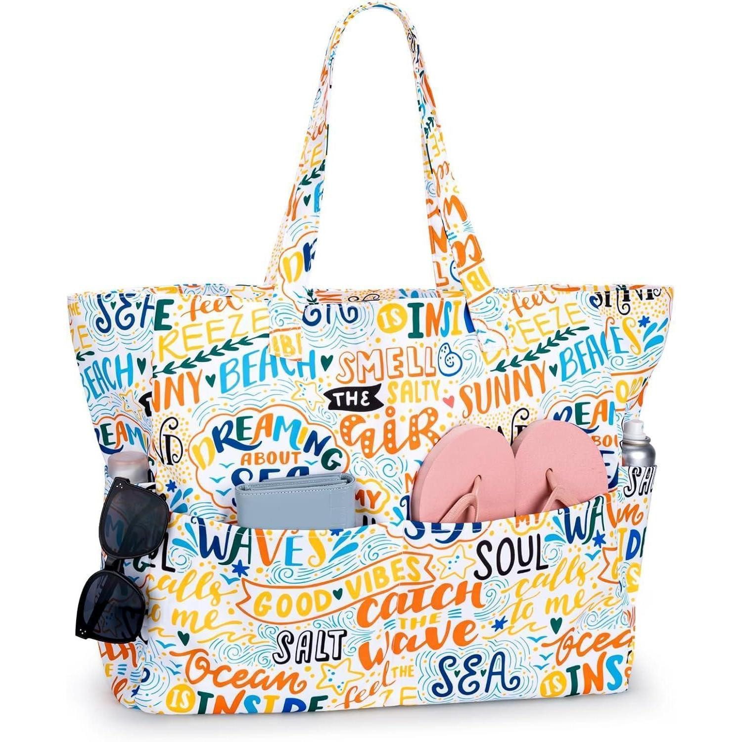 XL-Strandtasche Strandtasche XXL Familie mit Reißverschluss Damen Badetasche Beach Bag