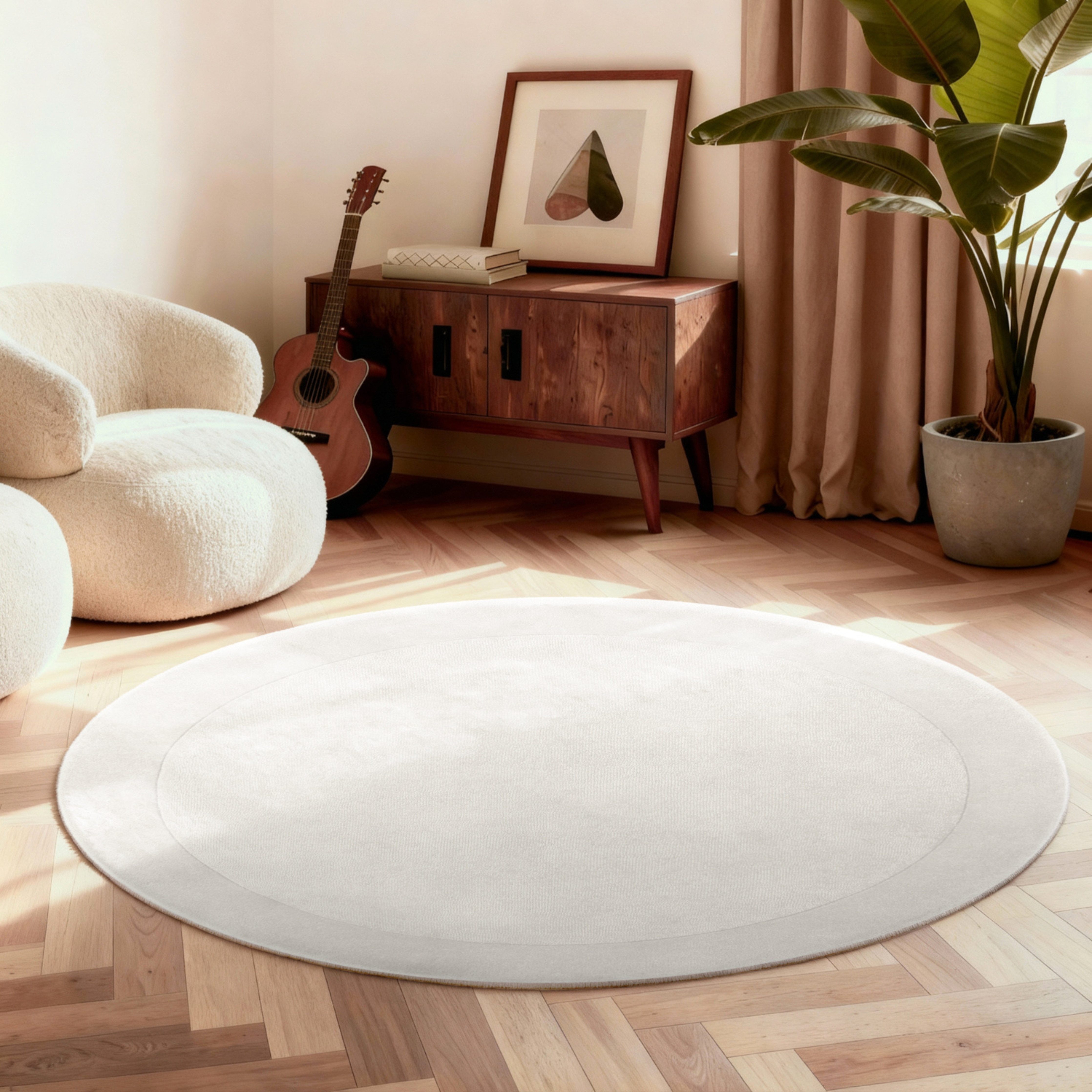 Villeroy & Boch Teppich Wollteppich Kivi, rund, Höhe: 17 mm, Handgewebt, Wolle, Bordüre, Einfarbig, Läufer, Wohnzimmer, Organisch