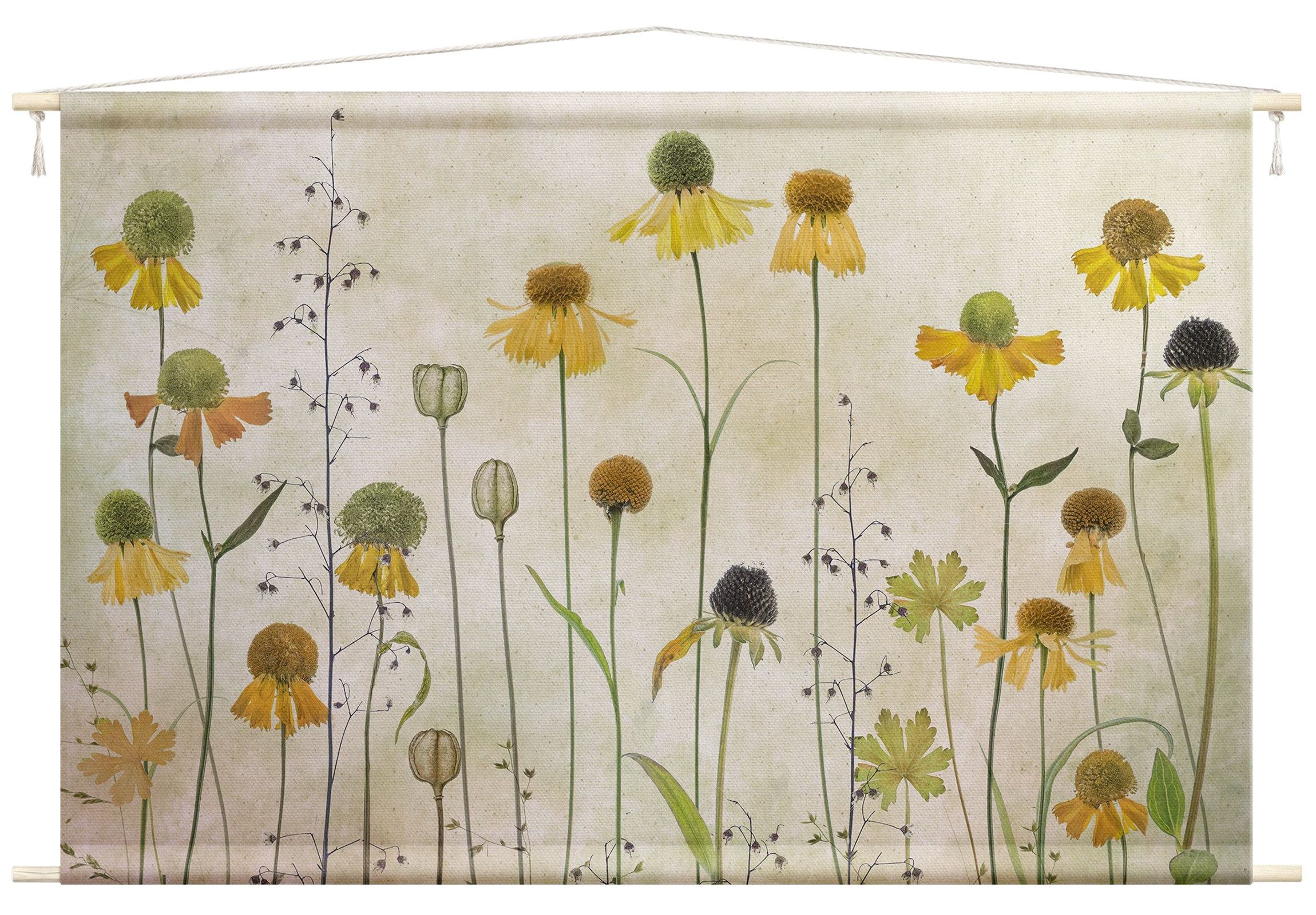 Bilderdepot24 Wandteppich modern Vintage Botanik beige, rechteckig, Höhe: 2.6 mm, großes Wandbild aus Natur-Baumwolle Wandbehang Stoffbild Tuch Wollseil